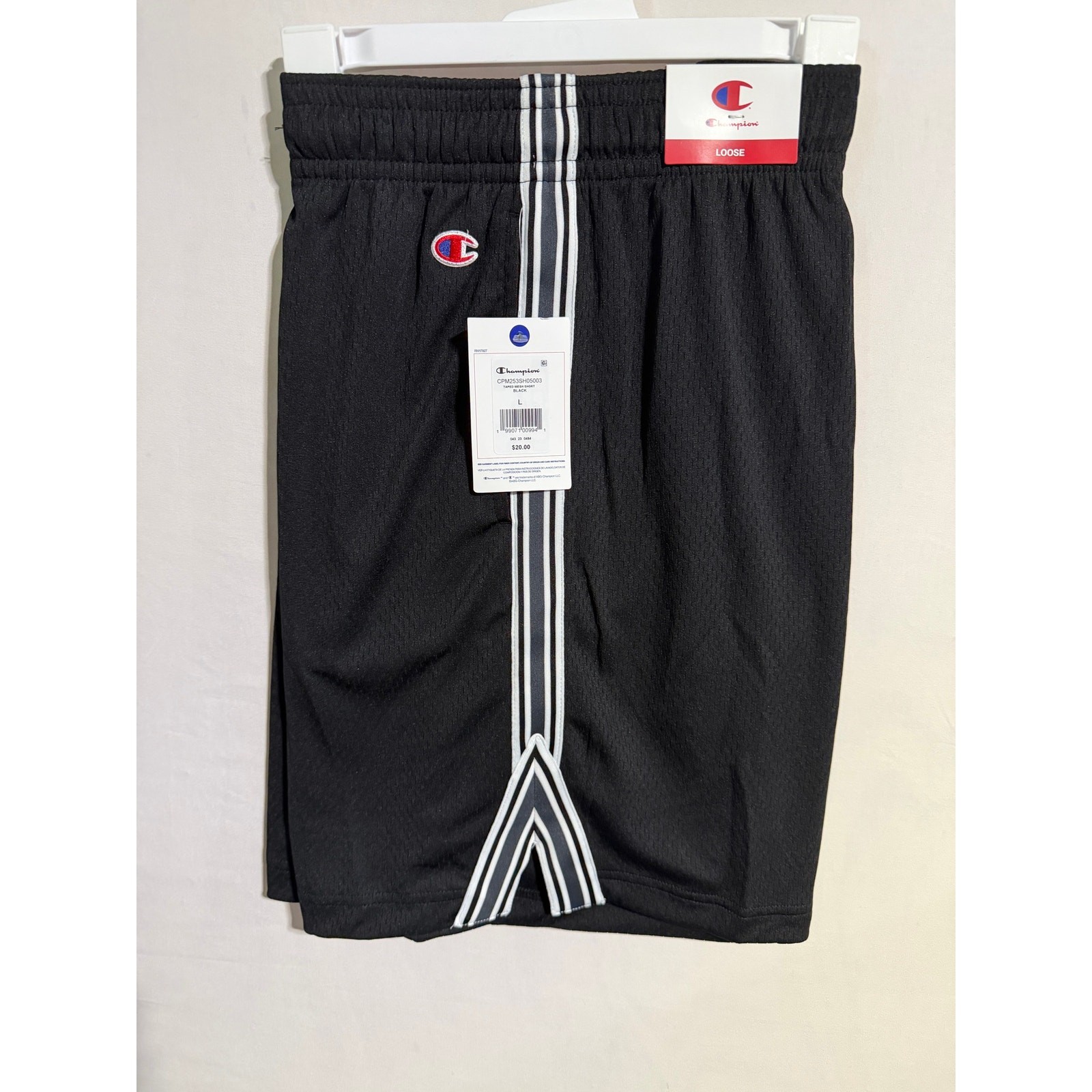 Champion Men’s Mesh Shorts Large Black Stripe Drawstring Athletic Basketball NWT