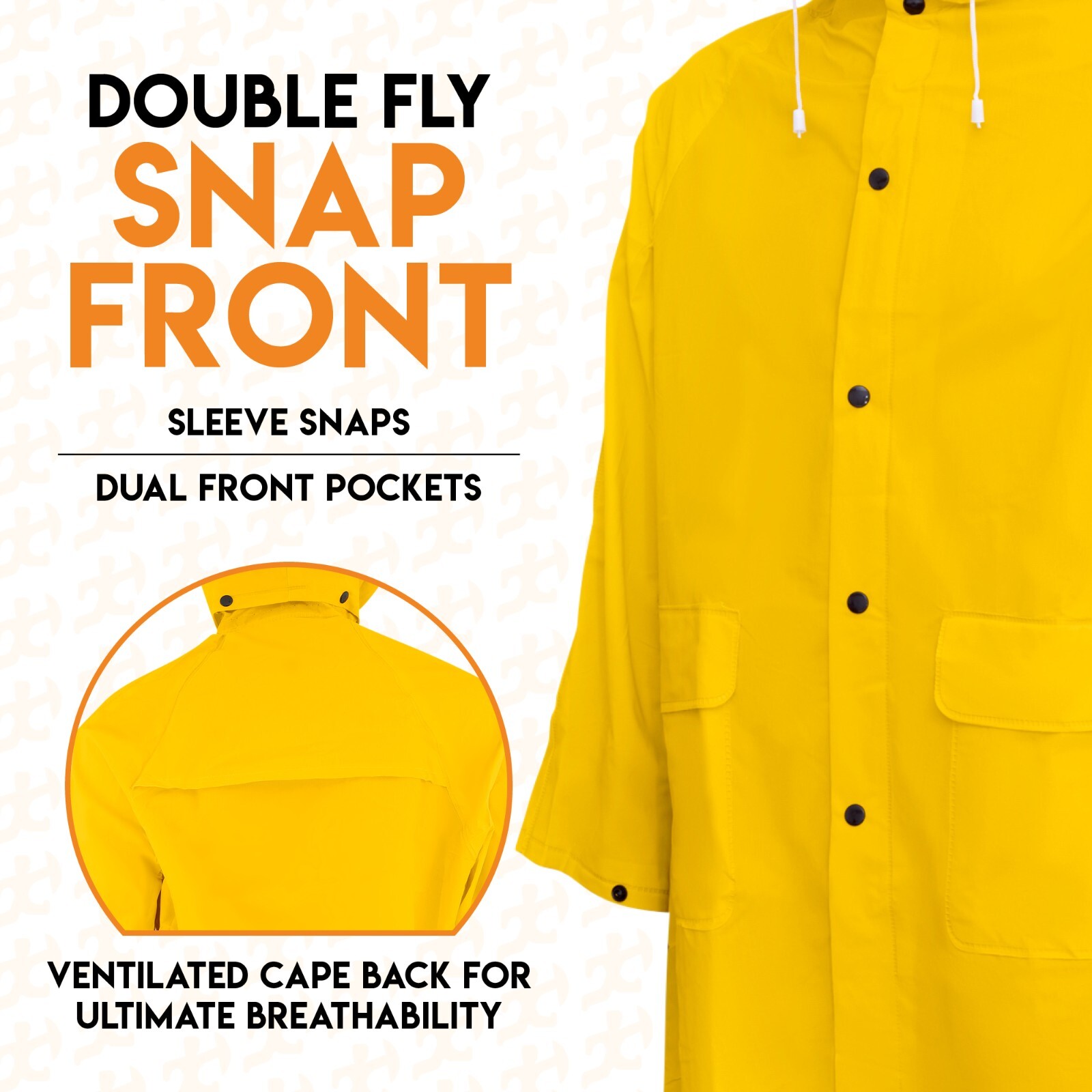 Heavy Duty Yellow Rain Coat .35mm PVC 48in Jacket with Detachable Hood