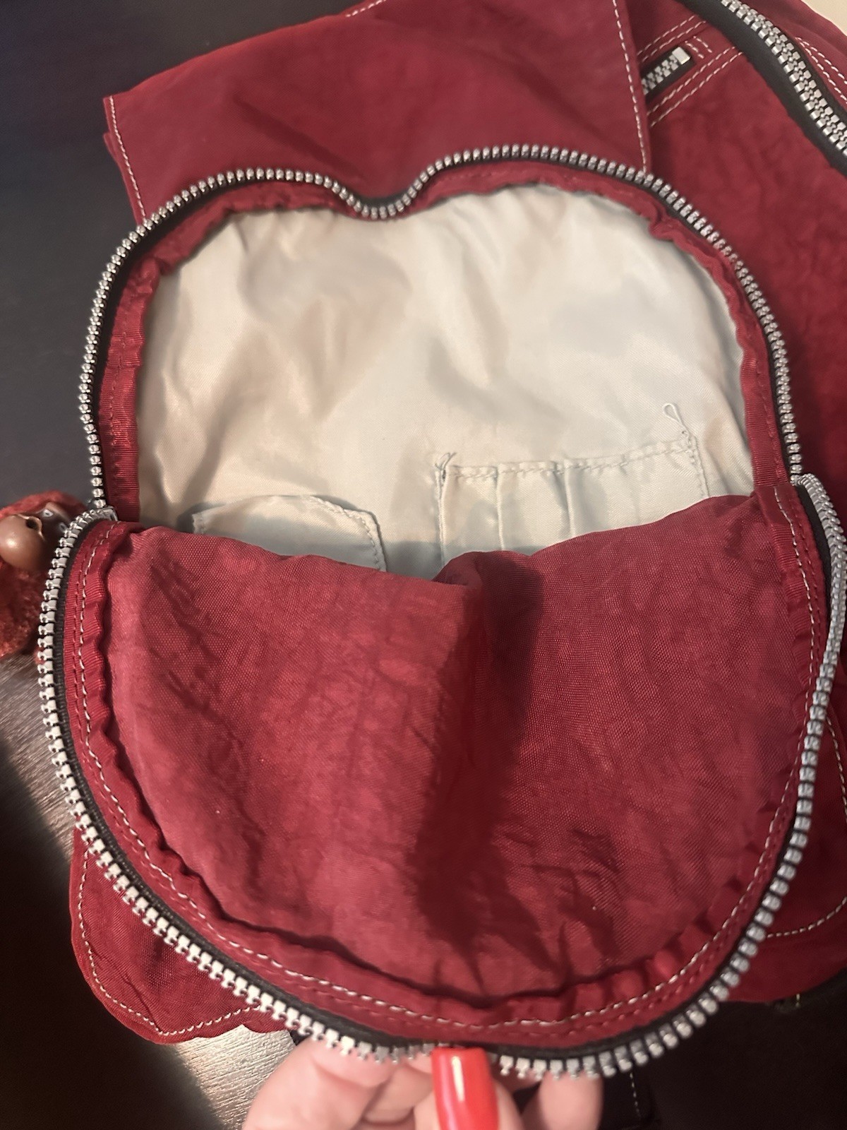 Kipling maroon Red Small Backpack Zip Closurea Adjustable Strap Monkey Keychain