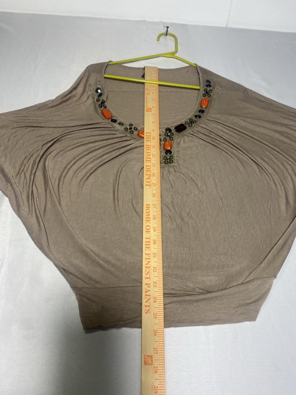 Rue21 Womens Small Beaded Dolman Batwing Top Taupe Boho Rayon Stretch