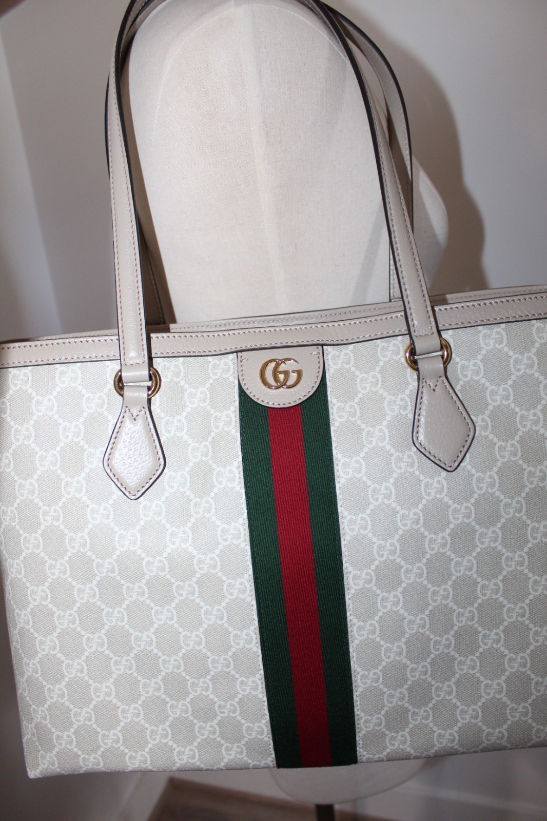 NWT Gucci GG Supreme Monogram Web Ophidia Shopping Tote Shoulder Bag 631685
