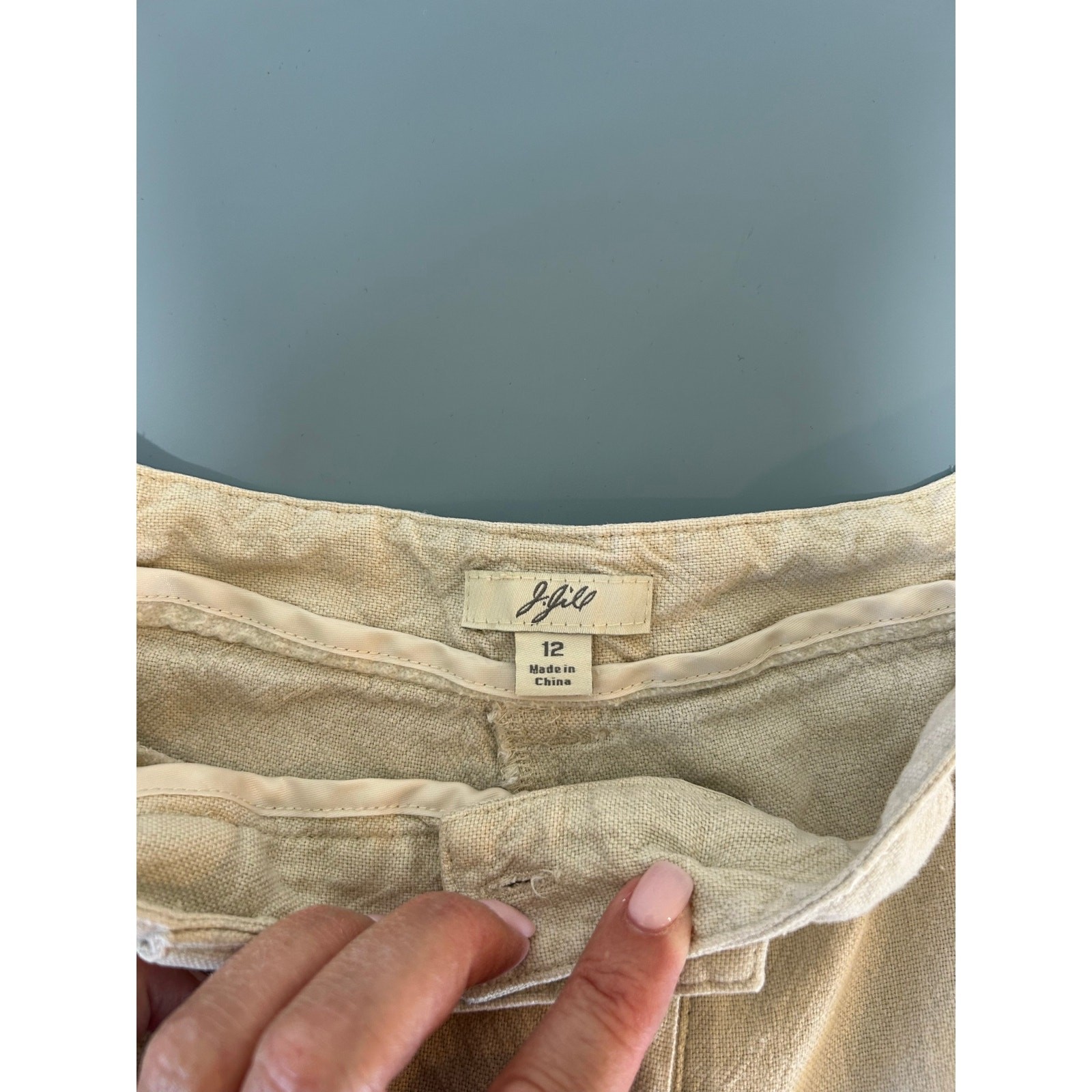 J. Jill Linen blend Pants size 12 cream wide leg zipper button closure pockets