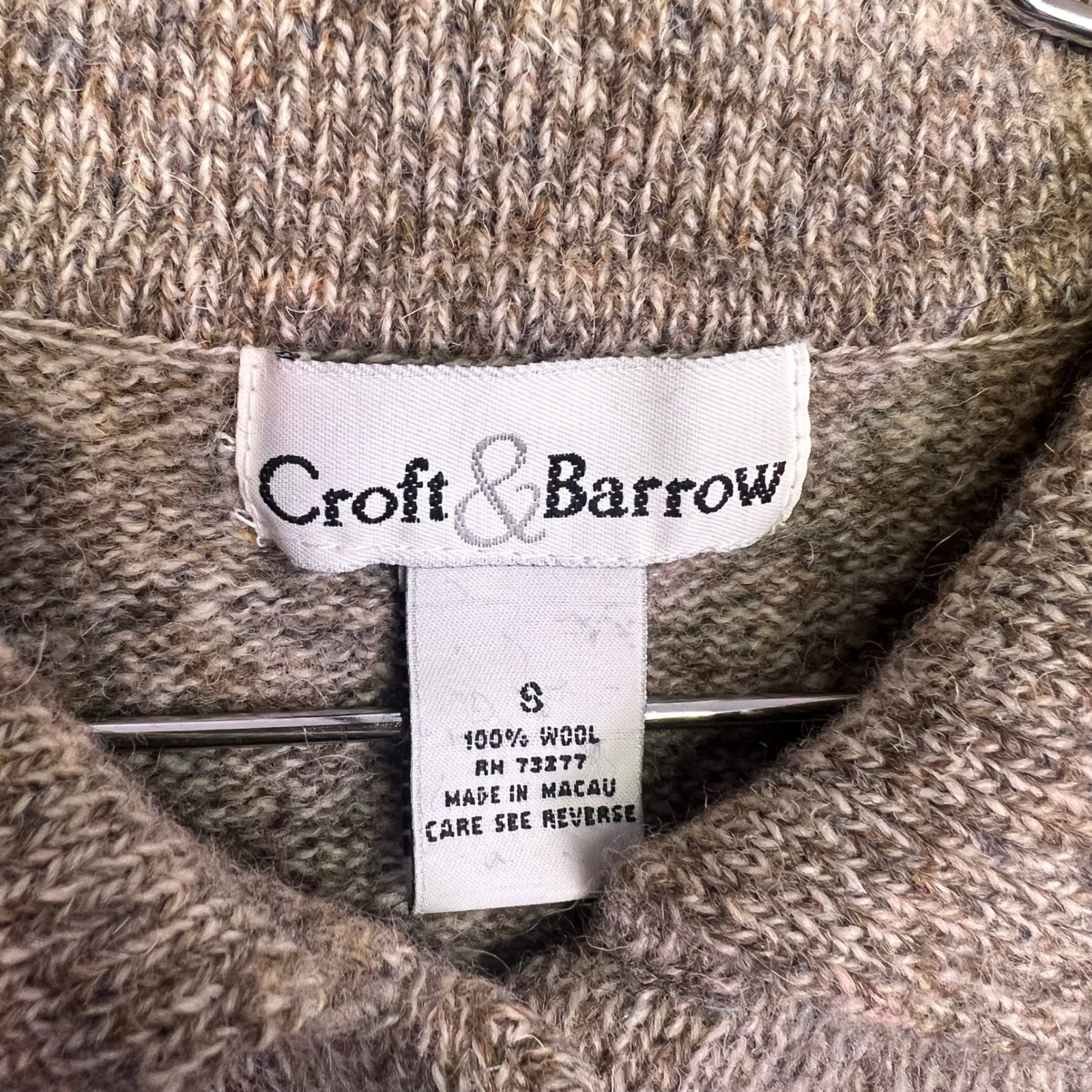 Croft & Barrow Wool Cardigan Womens Small Tan Fair Isle Button Casual Collared