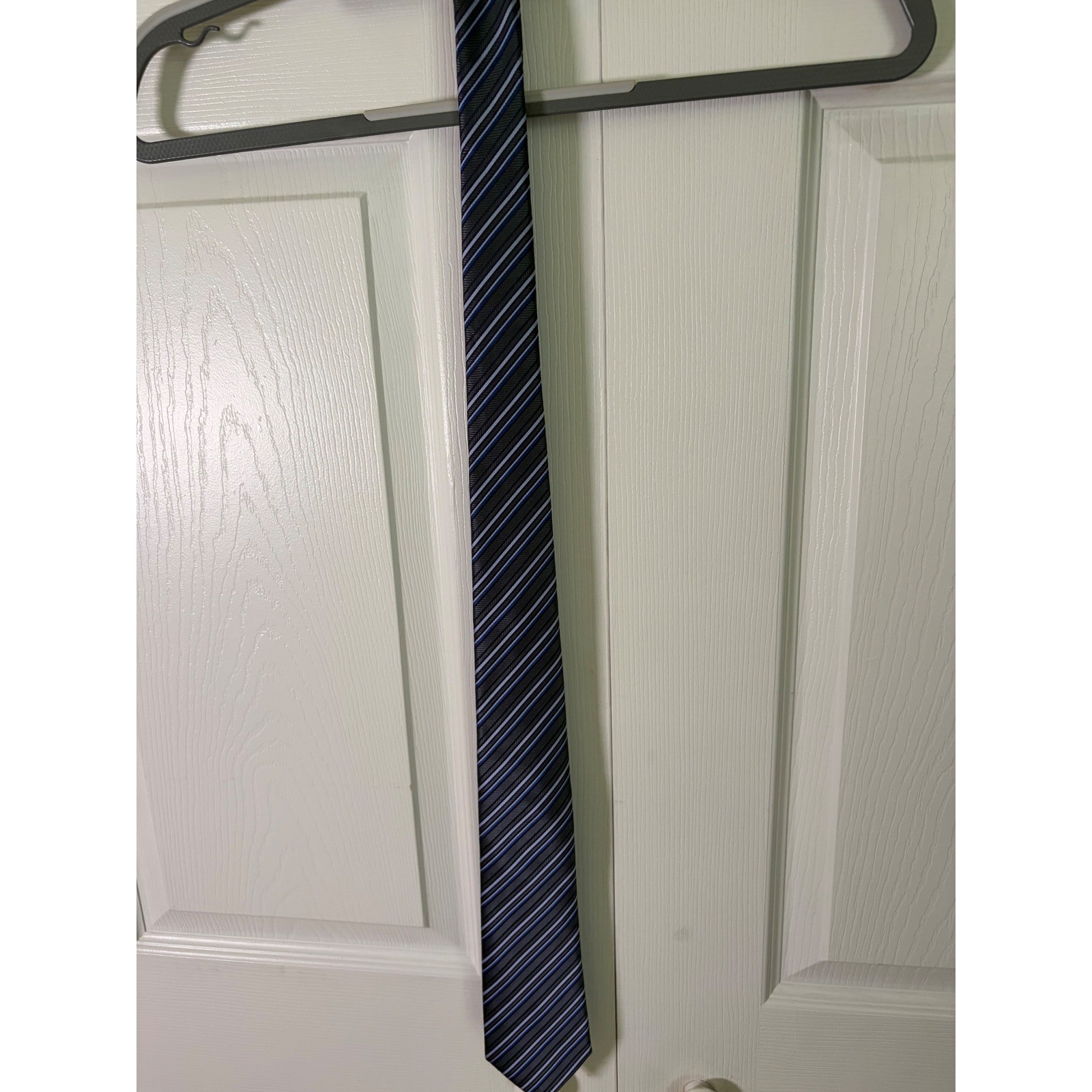 WeiShang Mens Silk Tie Grey Navy Light Blue Diagonal Striped Herringbone Texture