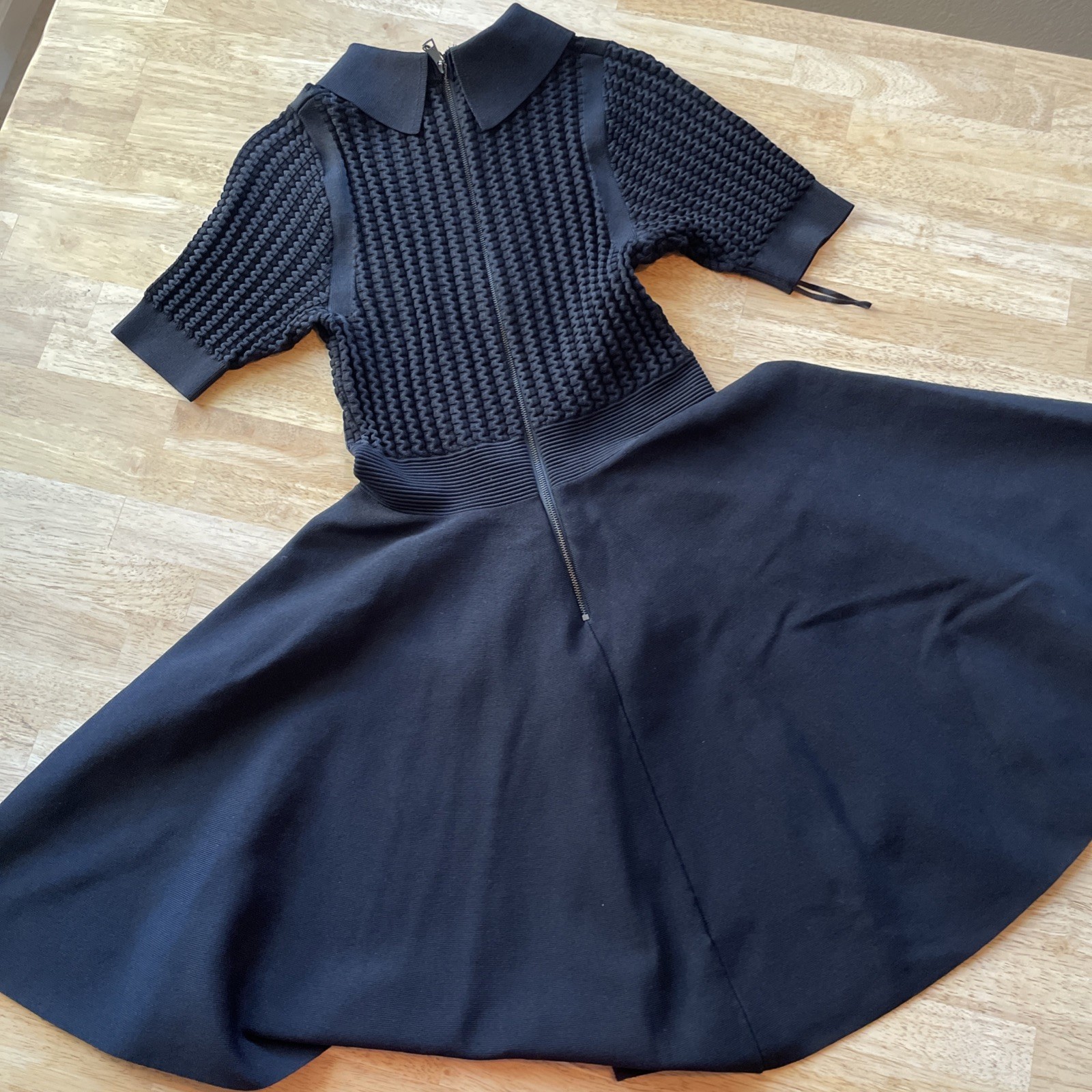 NWT $295 Ted Baker London Knitted Skater Dress Ribbed Knit With Collar & Zipped
