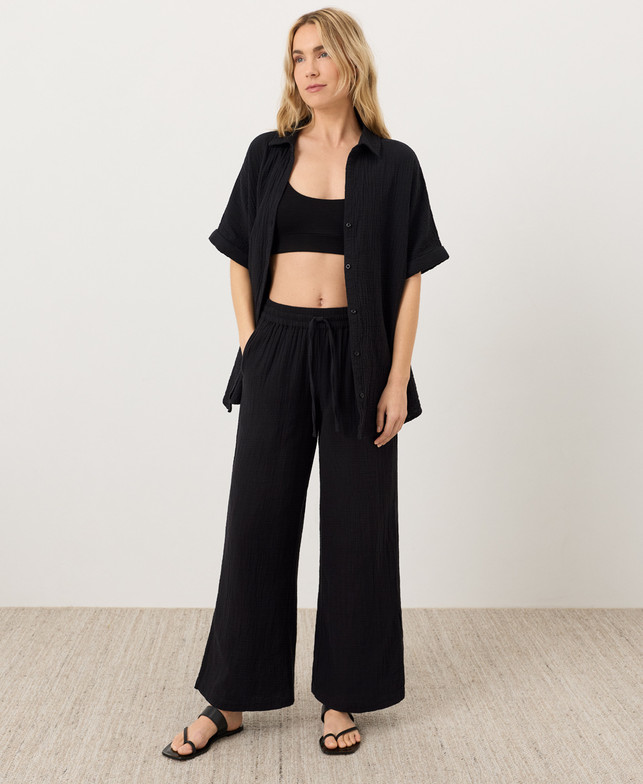 PACT Organic Coastal Double Gauze Split Hem Pant – Jet Black (NEW)