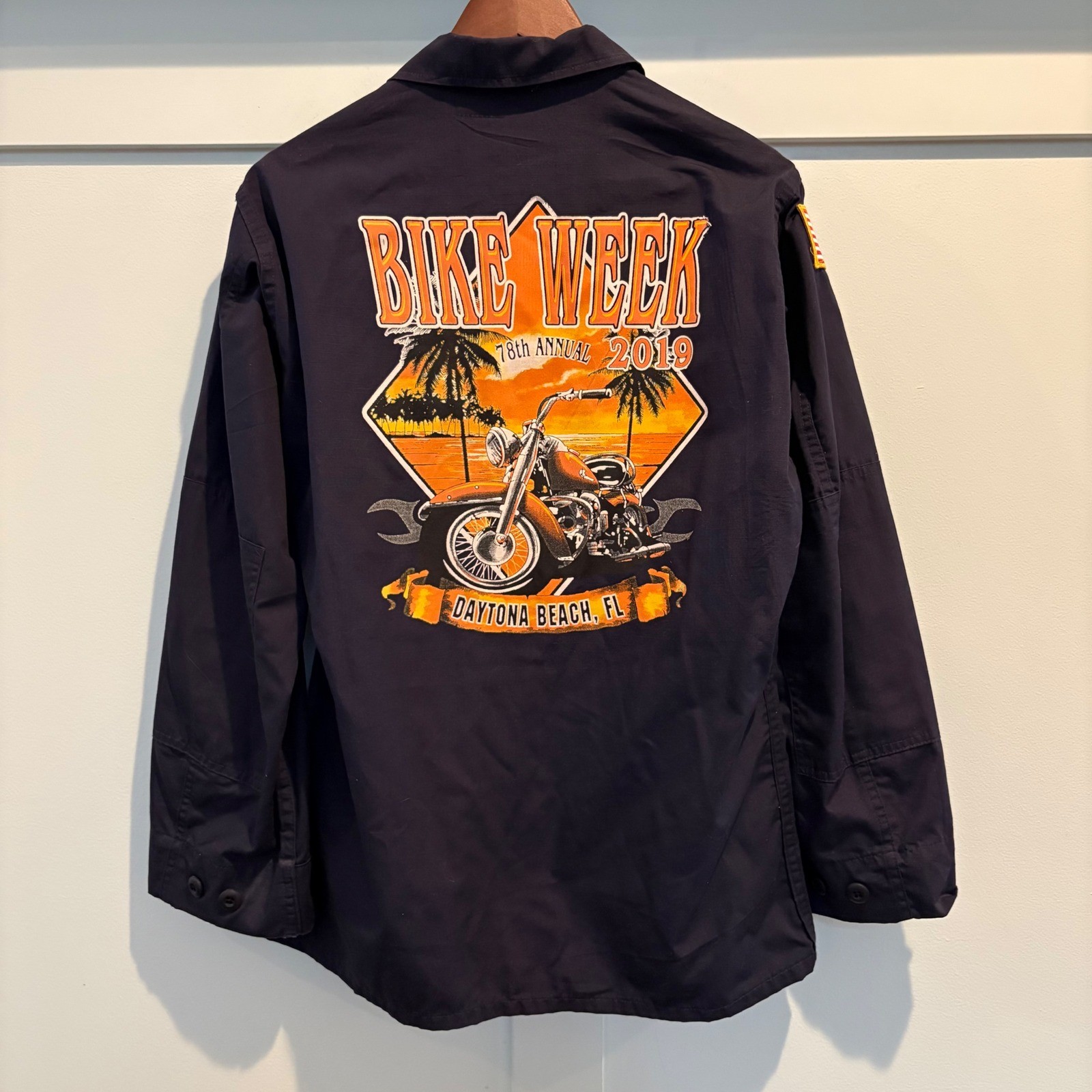 Bike Week Daytona Beach 2019 Upcycled Military Field Jacket USA Patch Medium