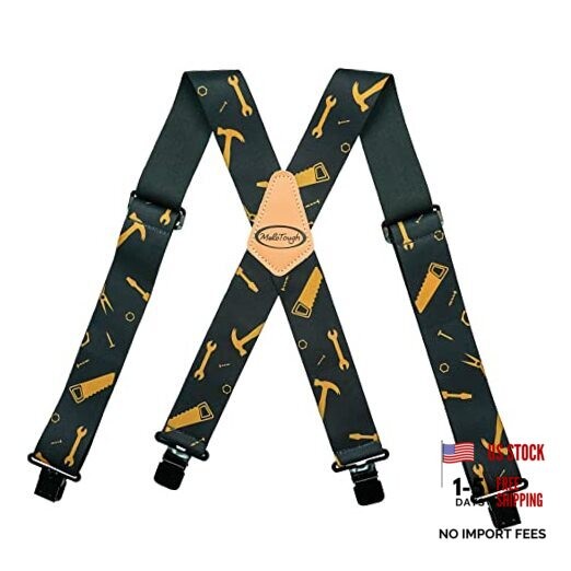 Men’s Suspenders Fully Elastic 2 inch Wide X back Heavy Duty Black Hand Tools