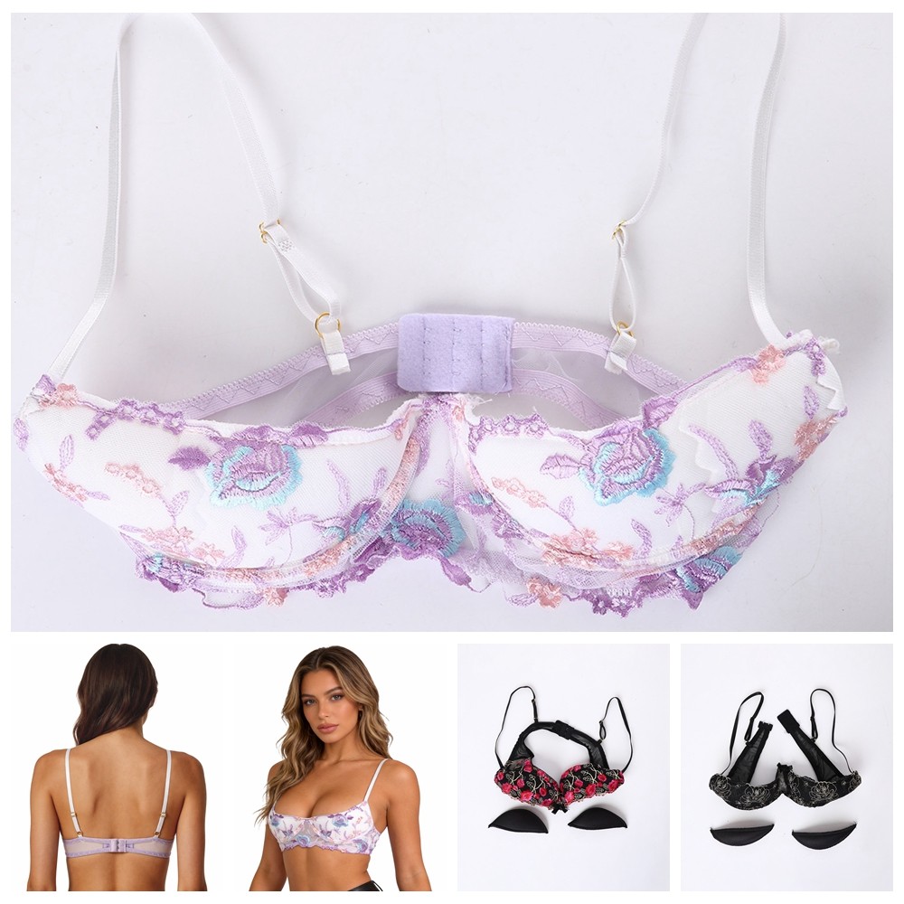 US Women Open Breast Cup Split Bralette Nightwear Hollow Cage Bra Tops Padded