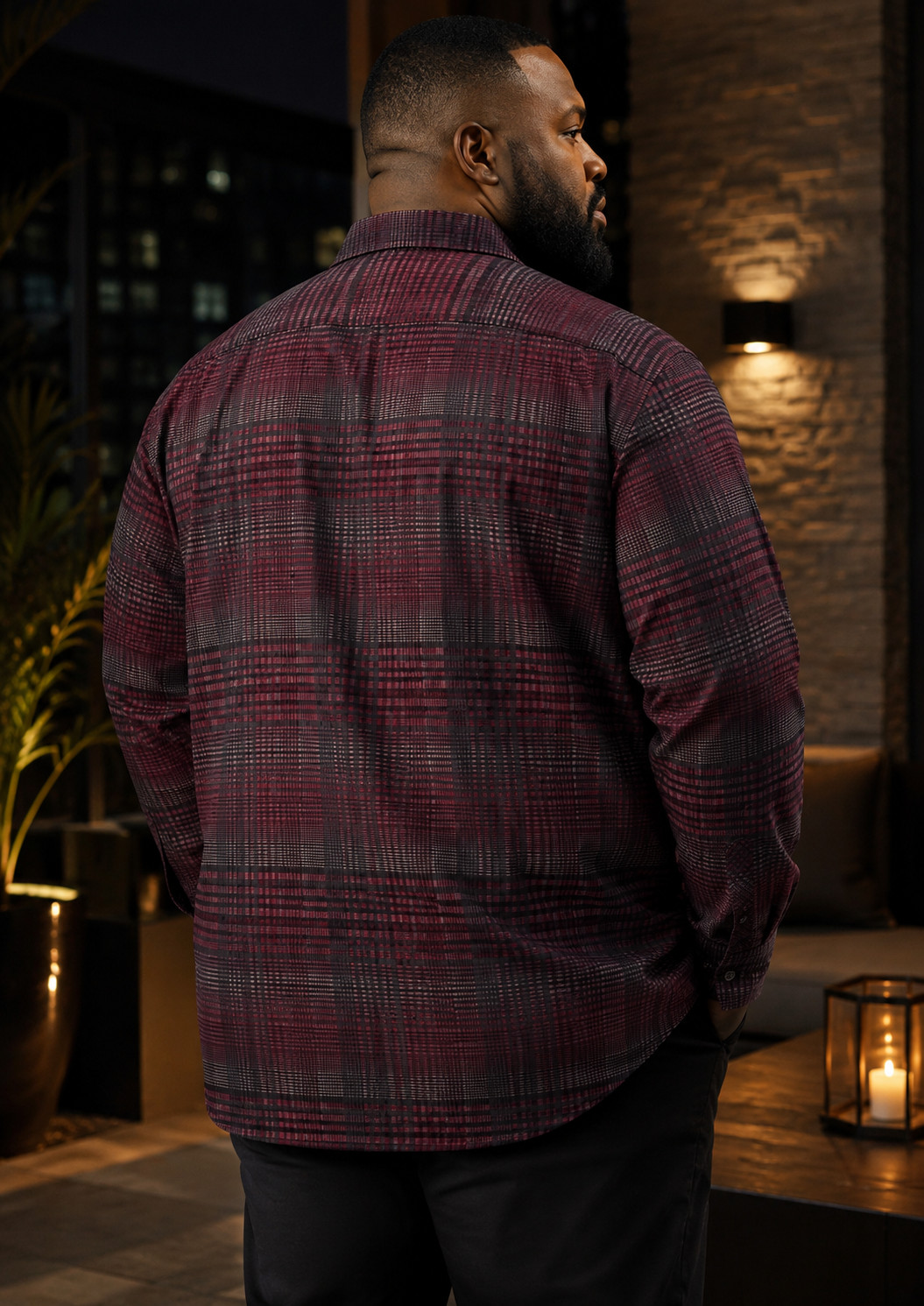 Murano Men’s 4XT Long Sleeve Button Up Shirt Red Black Plaid Big Tall