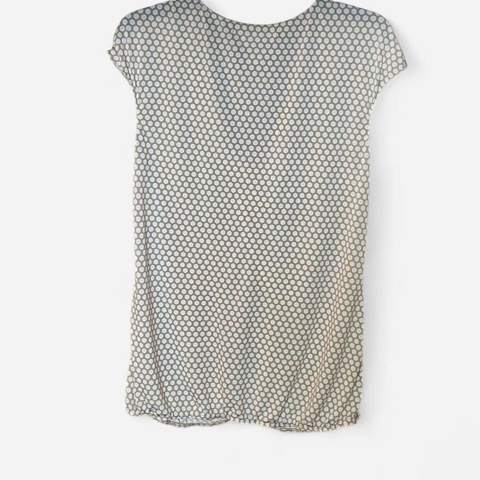 Max Studio Beige White Polka Dot V-Neck Cap Sleeve Babydoll Top – Size L