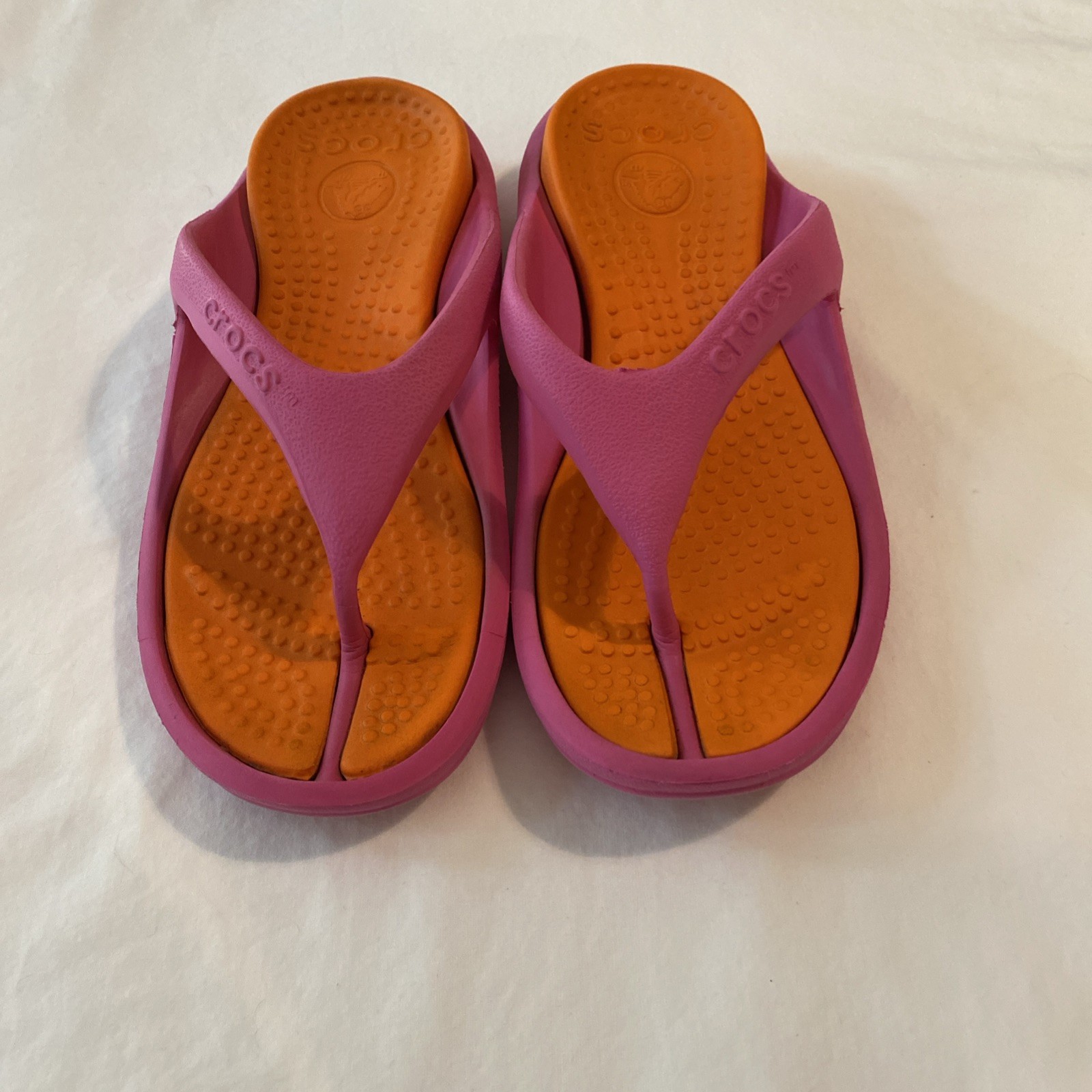 Crocs Athens Flip Flops Orange Pink Color Block Size W 4 M 2