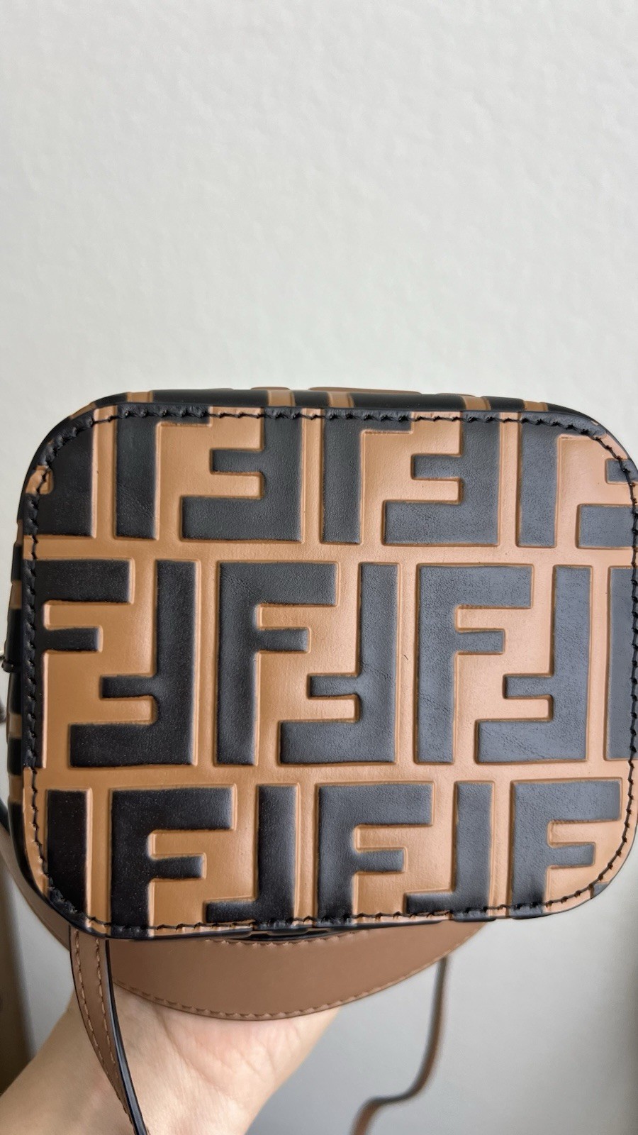 FENDI Mon Tresor Mini Bucket Drawstring Bag Brown/Black FF Logo, Dust Bag