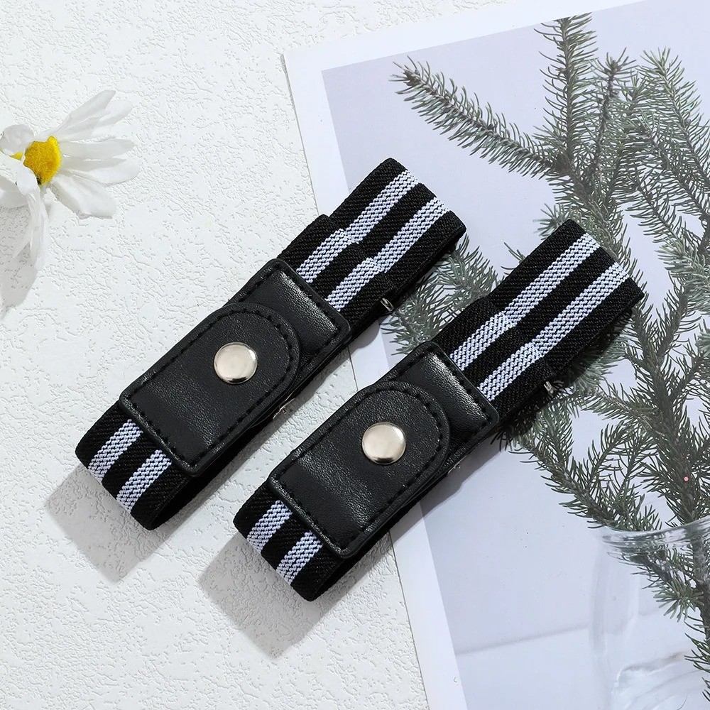 2 Pack No Buckle Elastic Belt Invisible Loop Belt for Jeans Pants