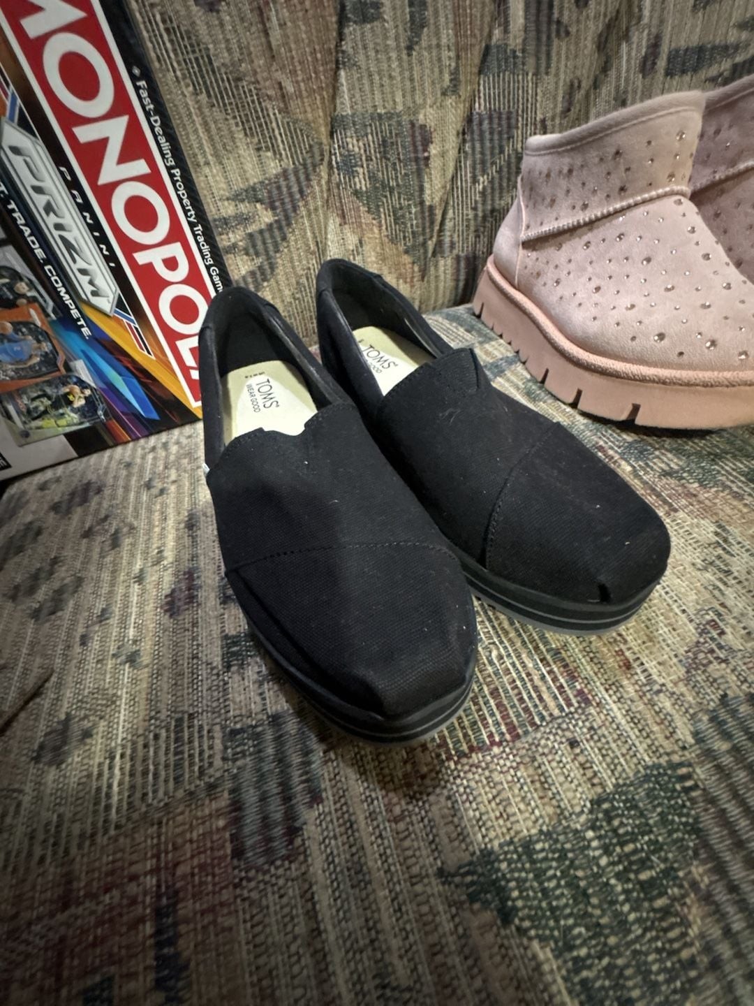 TOMS Alpargata Midform Black Canvas Platform Slip-On Loafers