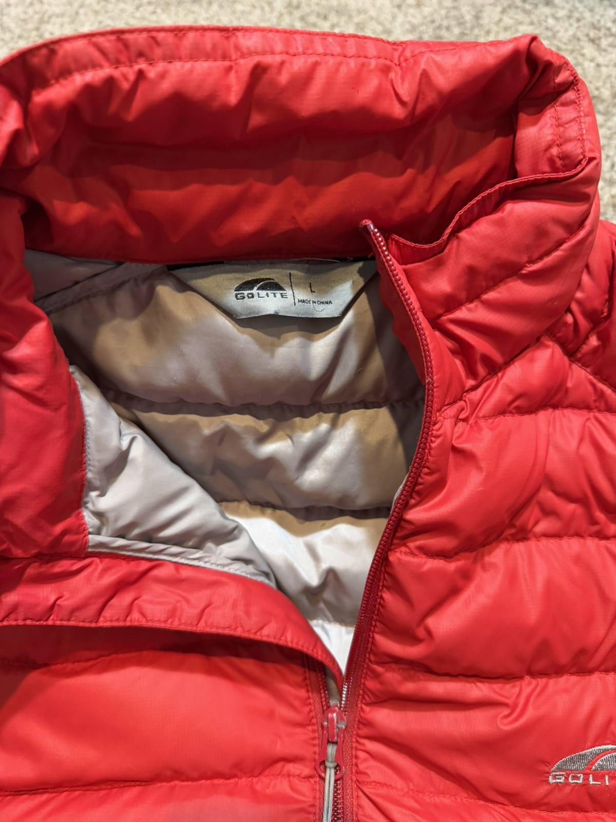 Golite Down Jacket Mens Large Red Insulated 800 Fill Light Pack Quilted Puffer