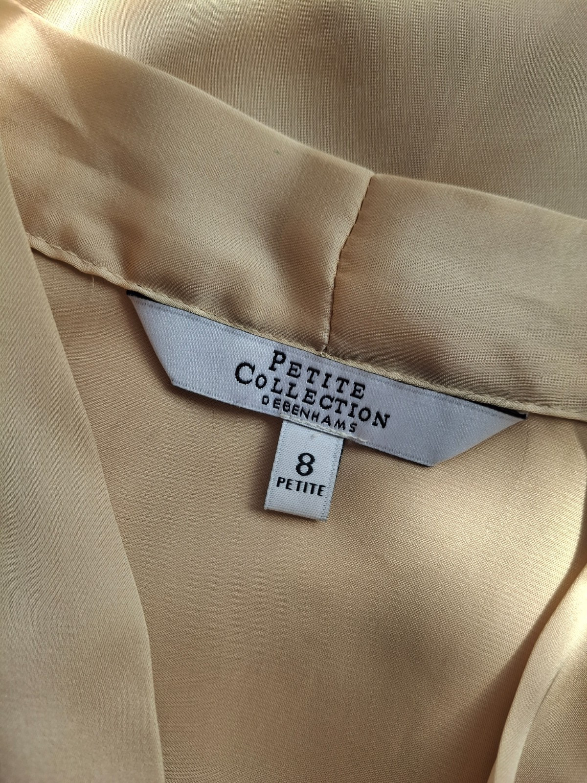 Debenhams Womens Gold Beige Blouse Size Uk 8 Petite Pussybow Bow Casual Workwear