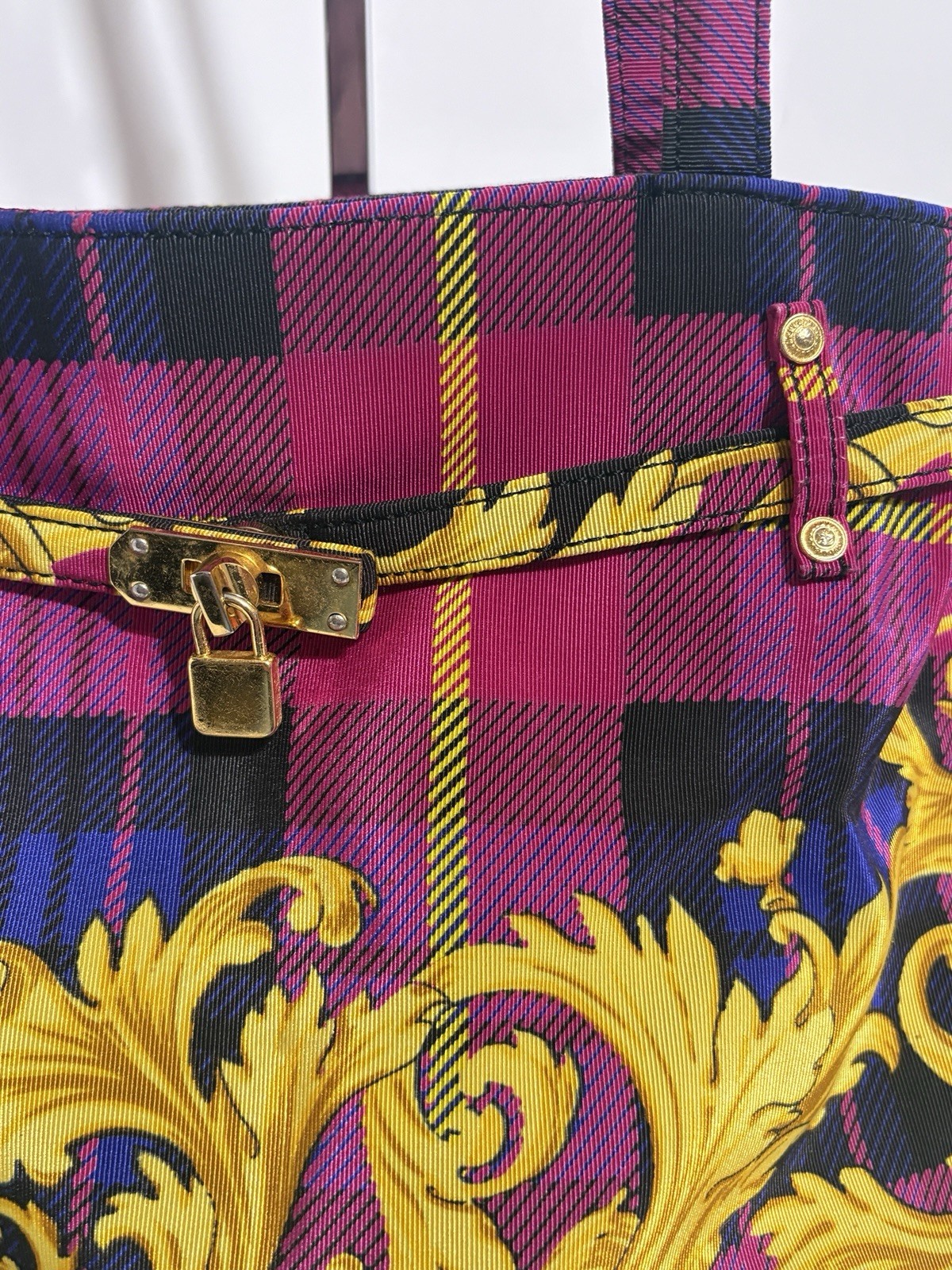 Vtg Gianni Versace Pink Plaid Baroque Shoulder Bag