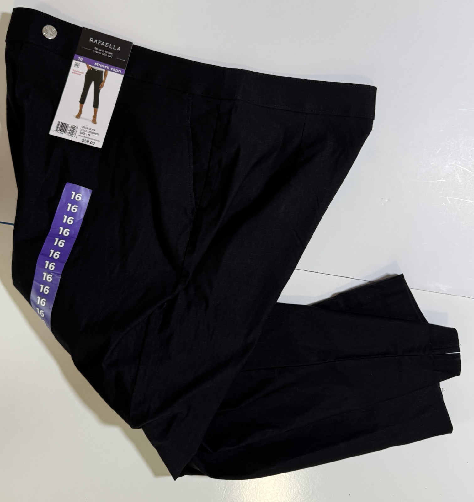 Rafaella Stretch Capri Pants Black Womens Size 16 NEW!! NWT!!