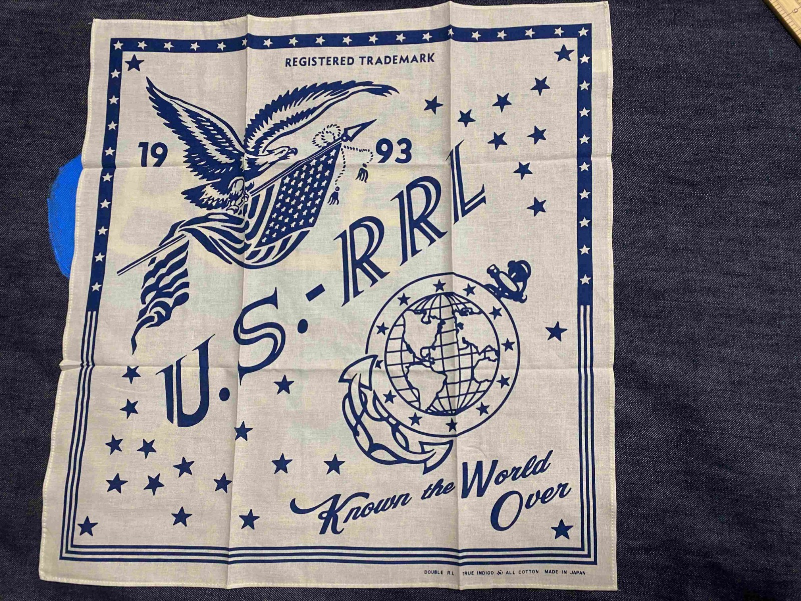 RRL Navy Eagle Perseverance Western Workwear Bandana Scarf