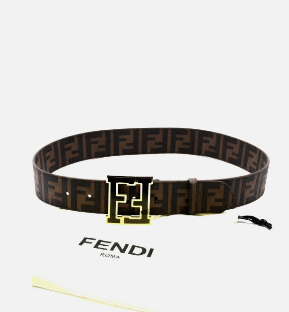 Fendi FF Monogram Brown Buckle Belt Size 90/36 Pants 30-32