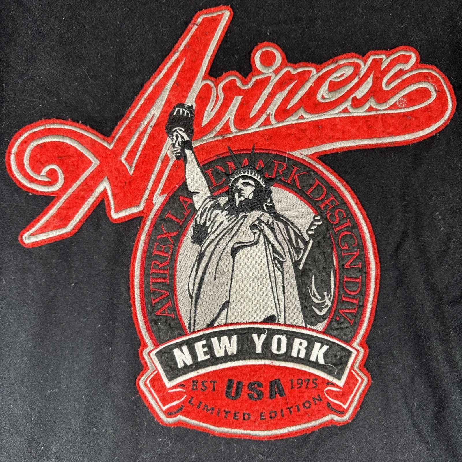 Men’s Black AVIREX Wool BOMBER JACKET, Varsity XL – Big Logo, Sports Award