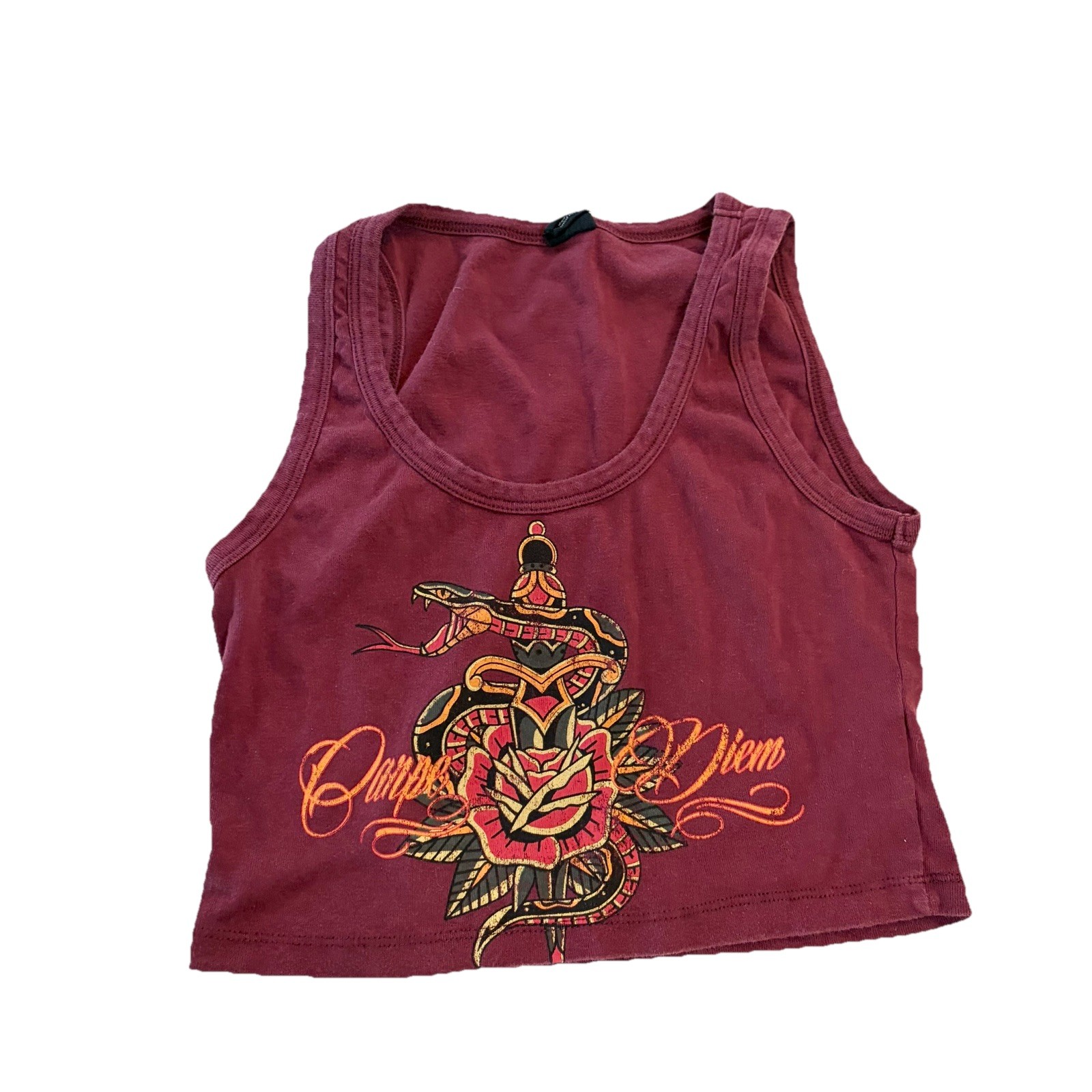 urban outfitters Women’s XS carpe diem crop top burgundy sword snake tattoo