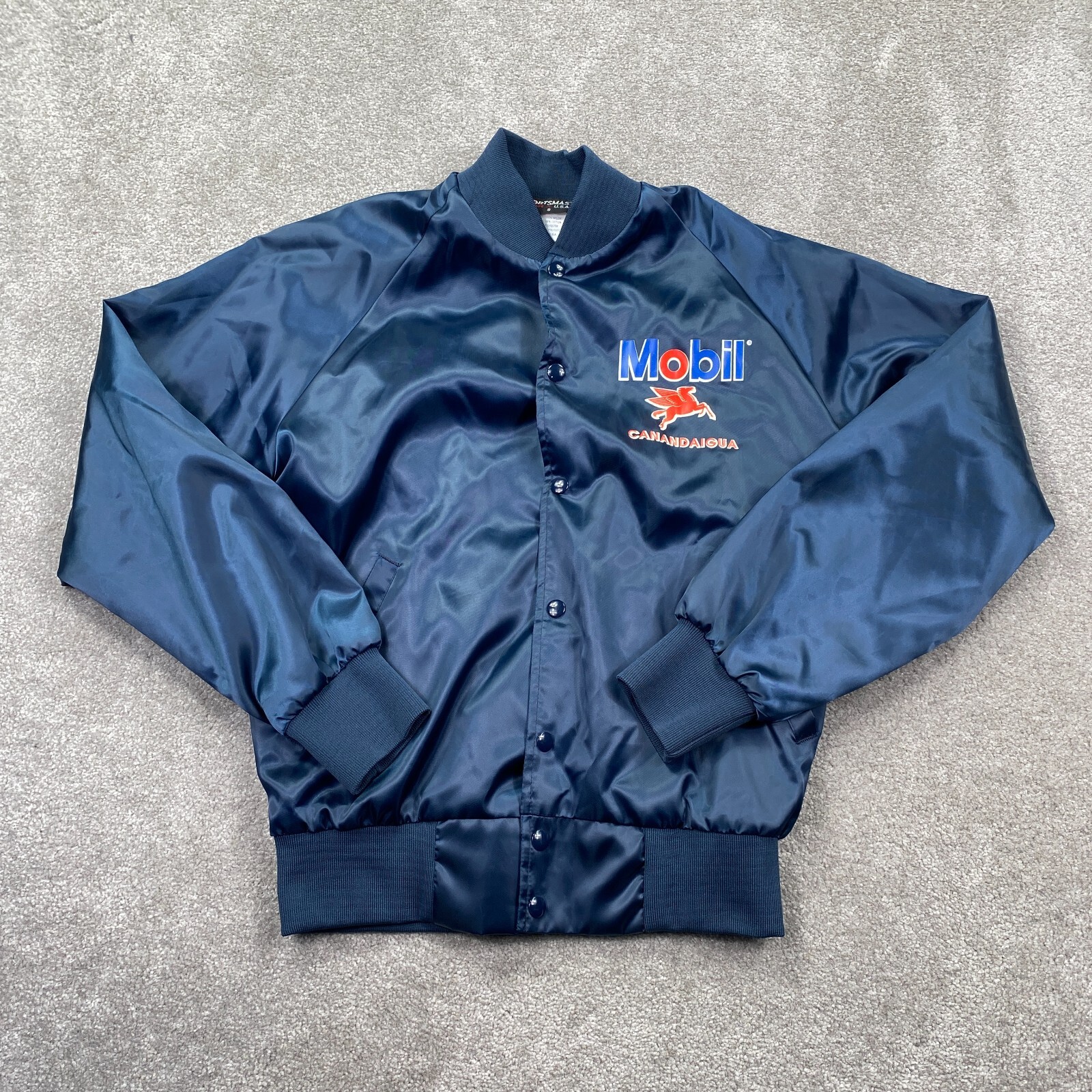 VTG Sports Master Mobil Canadaigua Varsity Jacket Men’s Size S Navy Blue
