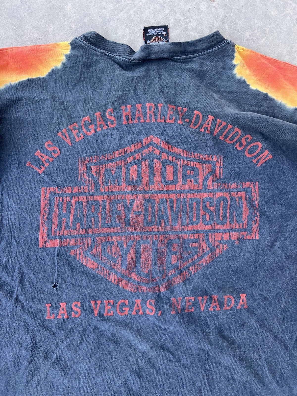 Vintage Harley Davidson Shirt 3XL Long Fire Flames Custom Cuffs DISTRESSED