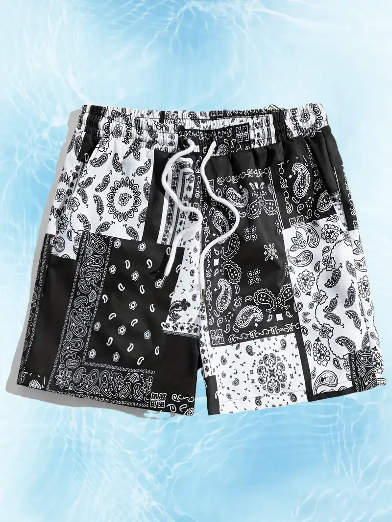 Black and White Bandana Design Shorts – Hawaiian Shorts