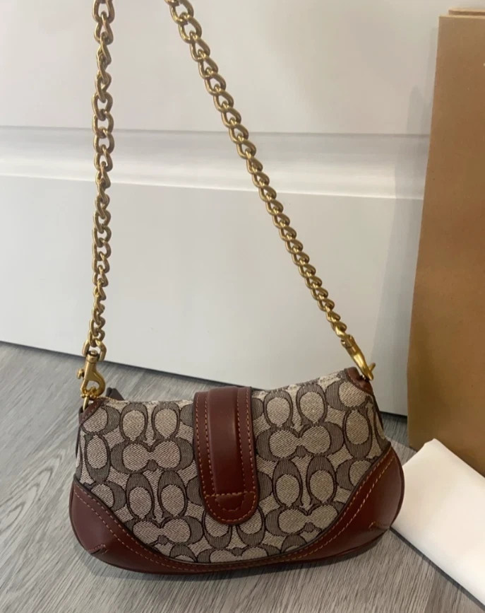 COACH CAN45 Soho Bag 25 In Signature Jacquard Oak Maple Brass Outlet NEW