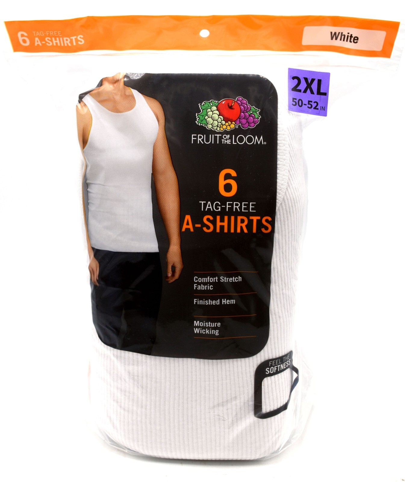 6 White 2XL 50-52 Inch A-Shirt Tanks Fruit Of The Loom 2EG 127-132 CM