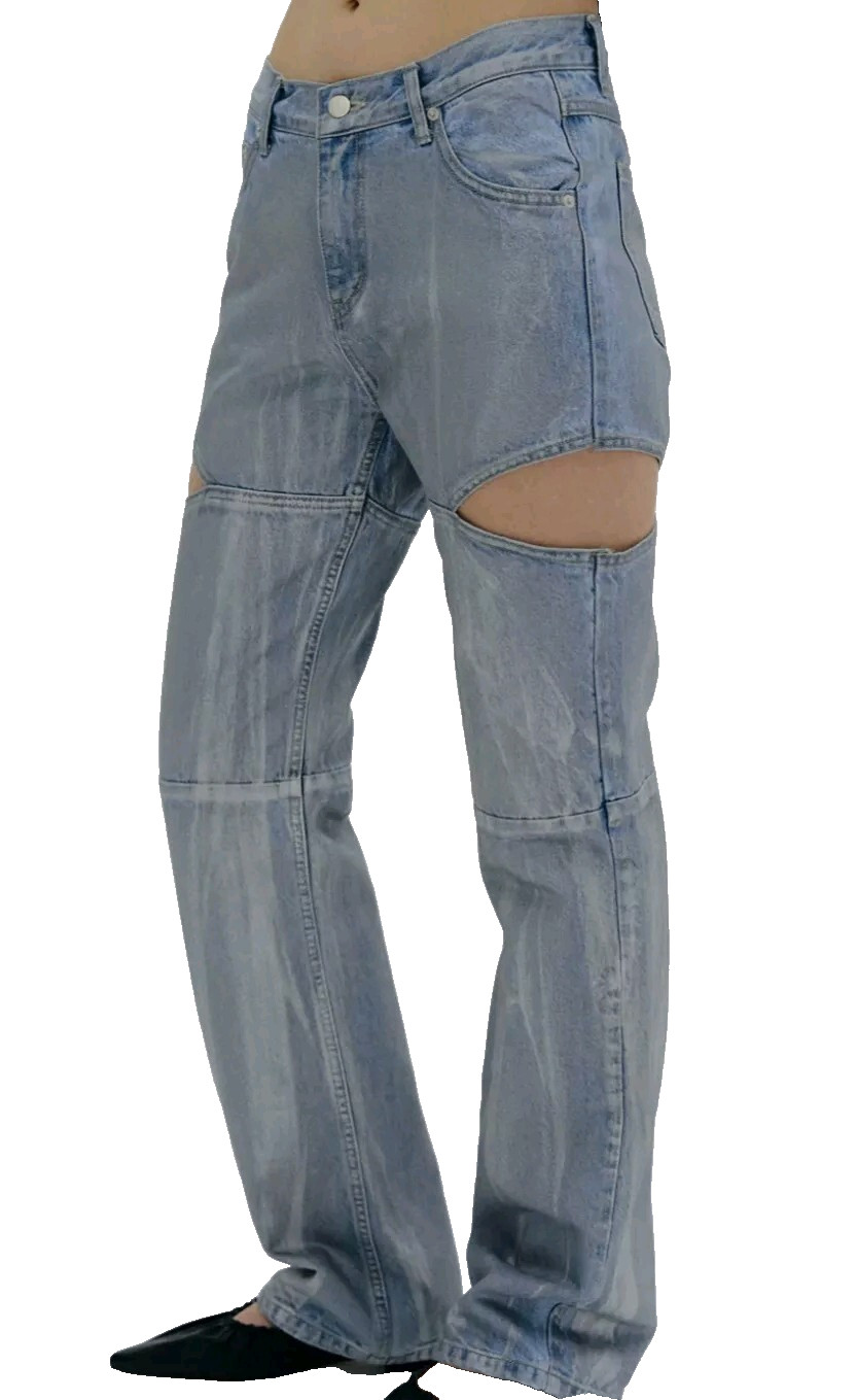 Source Unknown Blue Cut Out Coated Jeans Stone Washed Women’s Sz Medium
