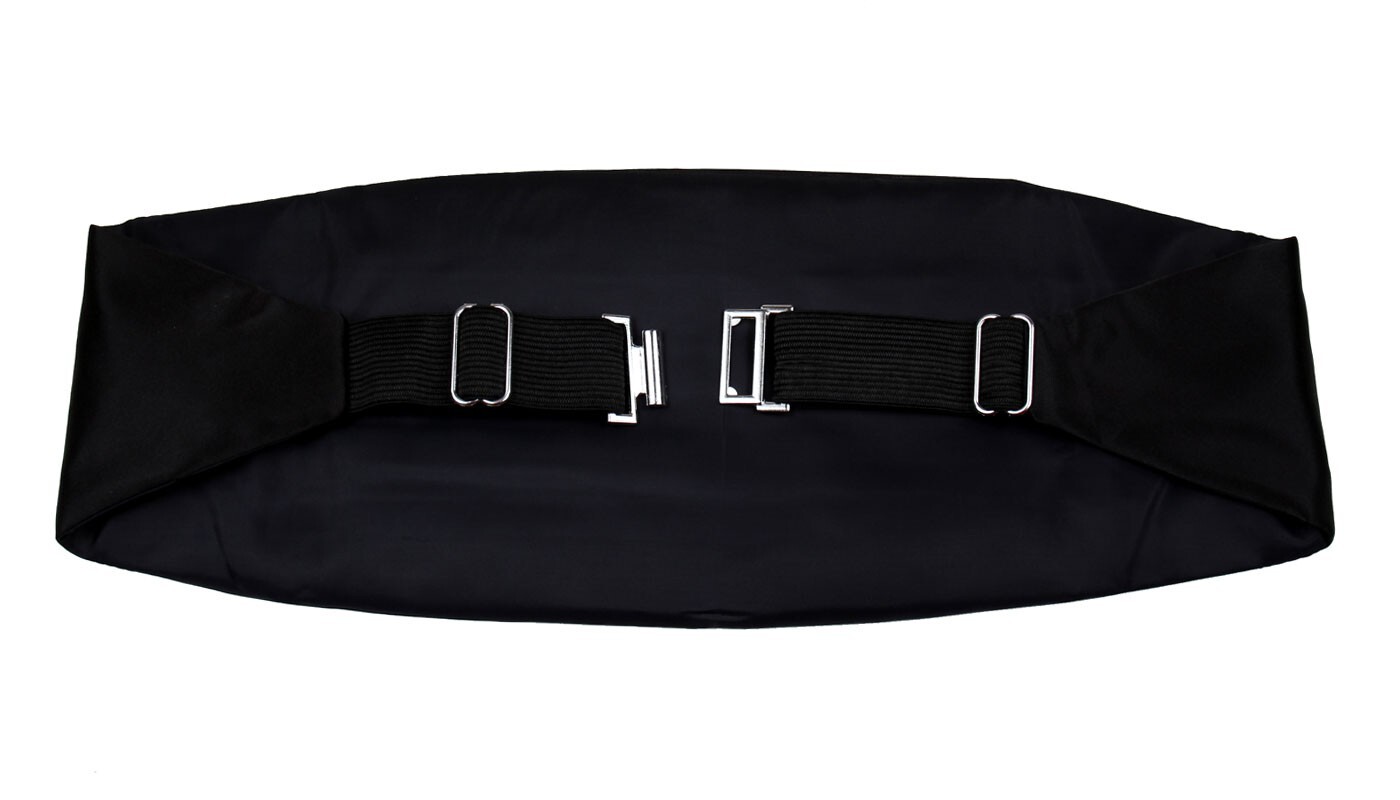 Men’s Solid Black 3 Piece Cummerbund Bow Tie Hanky Set Formals Proms Weddings