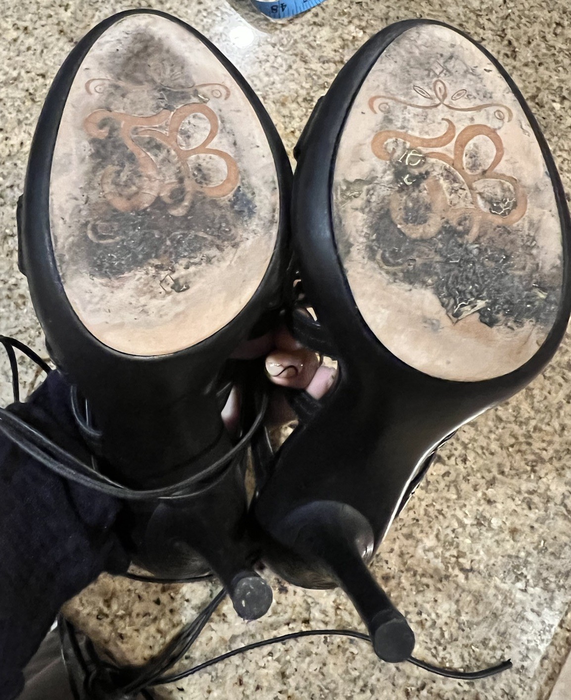 Jessica Bennett Black Leather Studded Lace-Up Heels – Worn Once Size 7.5