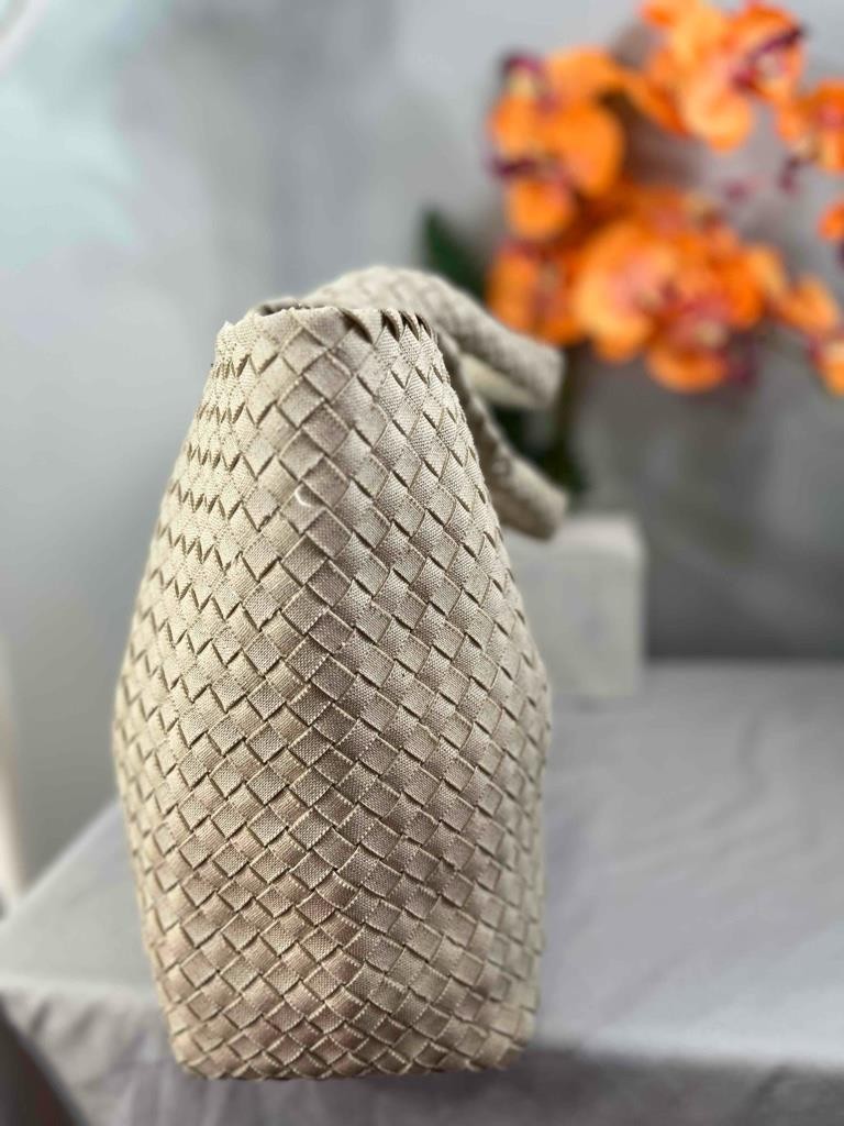 NWT FALORNI ITALIA LE BORSE Naturale/ Nero Hand Woven Canvas Tote Bag F3034