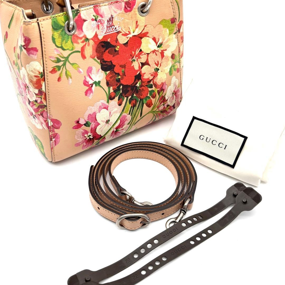 Excellent GUCCI 2way Blooms Shoulder Bag Bamboo Logo Pink Gift Present 0609