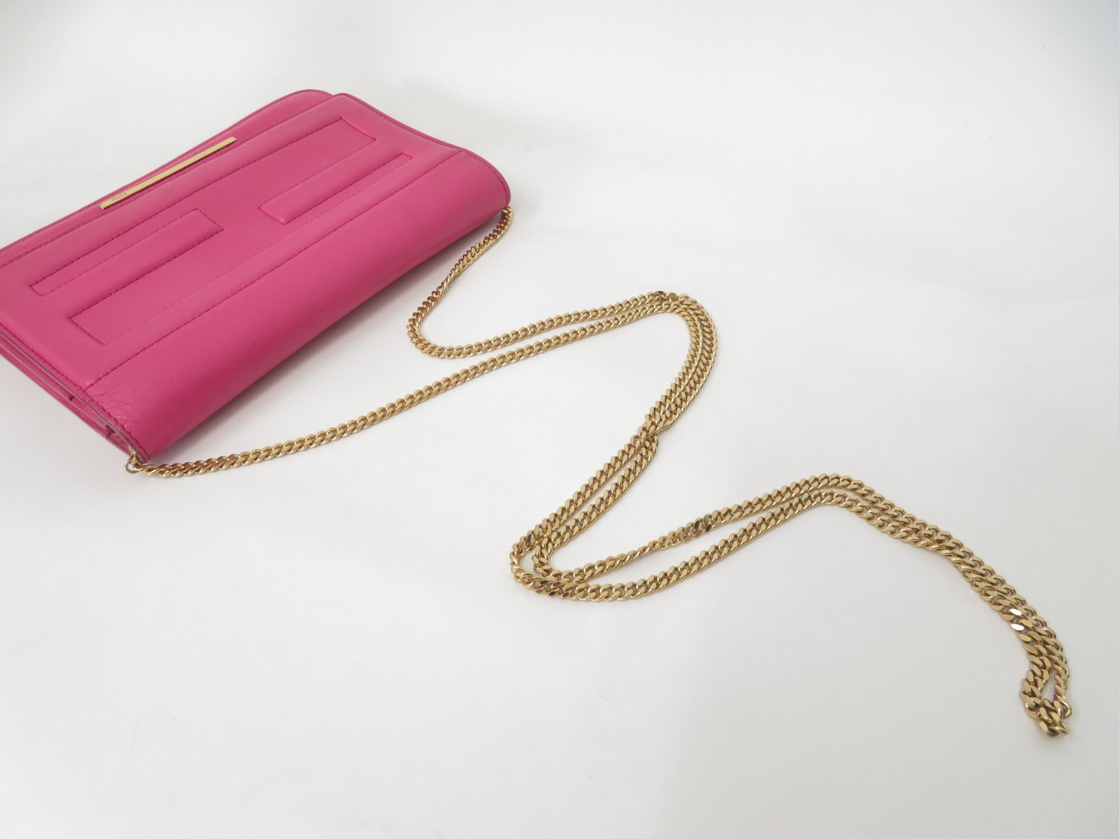 Authentic FENDI FF Logo Leather Chain Wallet Mini Shoulder Bag I#54023