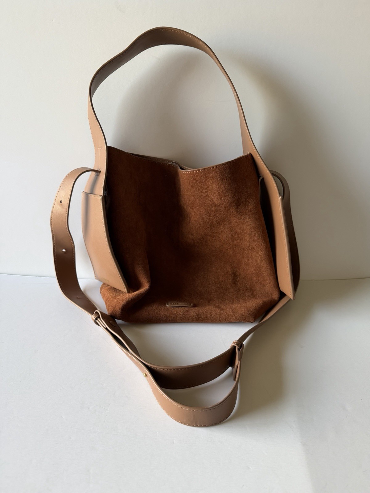 Songmont Drippy Tote Bag Is Crafted From Caramel Suede with A Leather Strap Bag