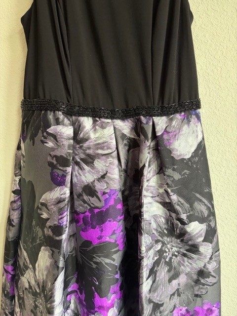 SLNY Womens SZ 10 Black High-Low Floral-print Beaded Cocktail Dress Wedding