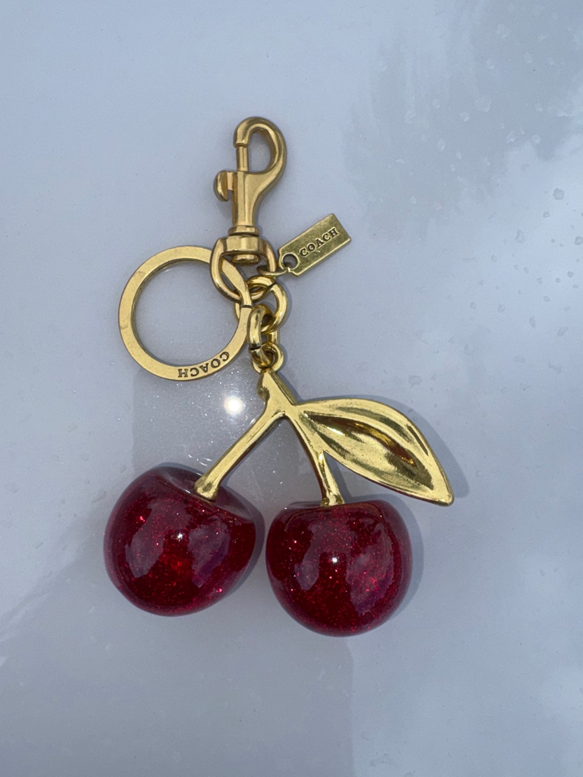 NEW Coach Cherry Apple Bag Charm Red Keychain Resin Metal Brass Purse Decoration