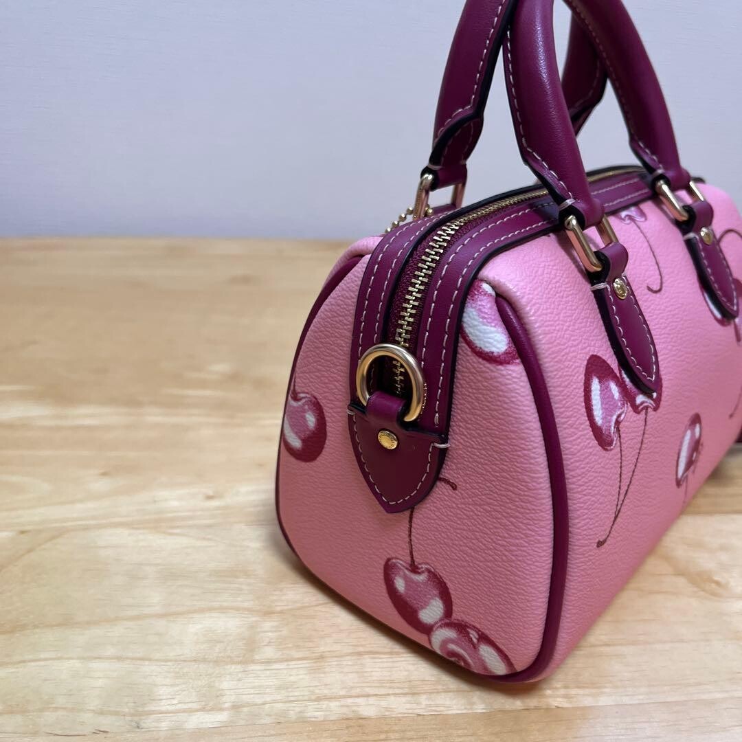 COACH Mini Boston bag Cherry Print 2way Pink Authentic From Japan
