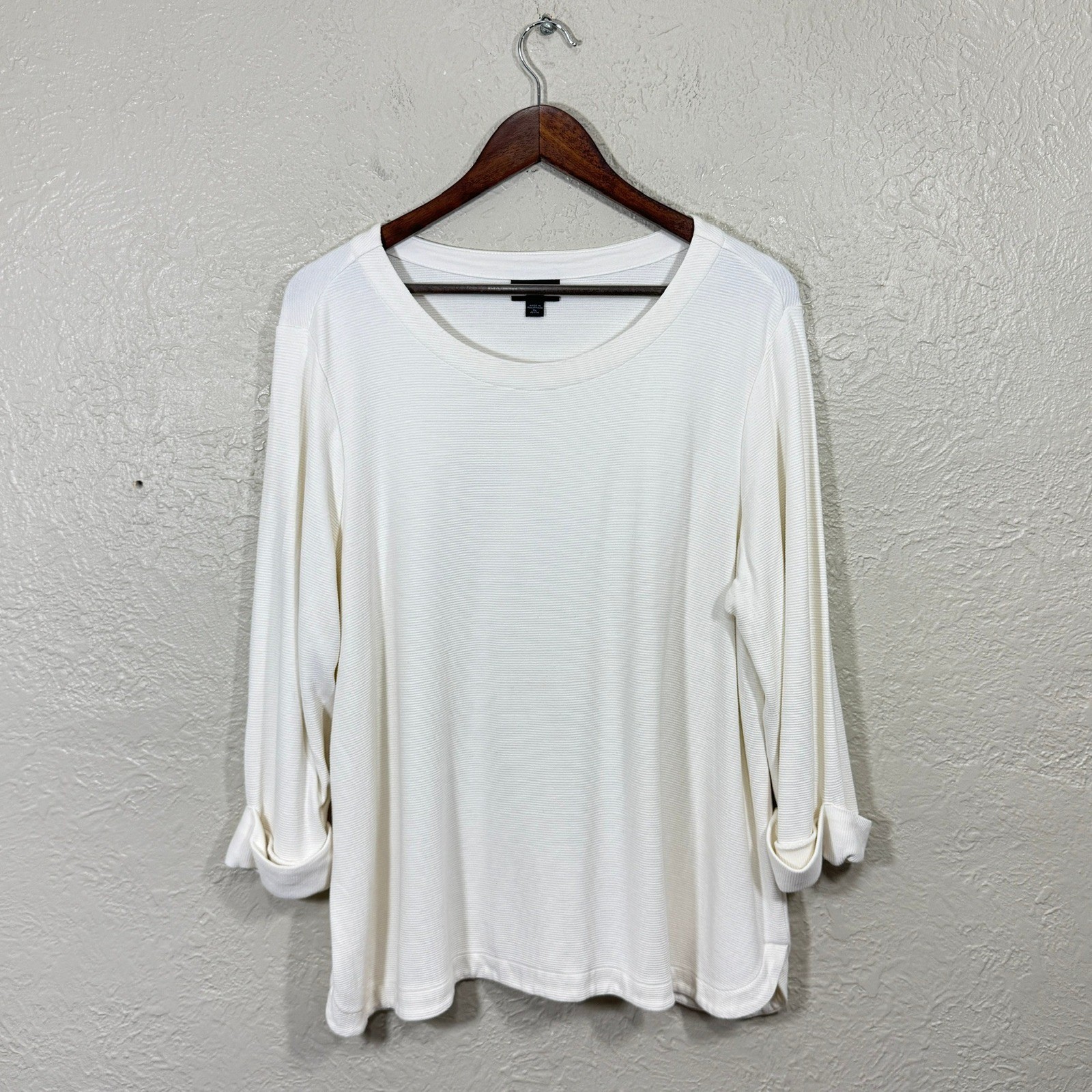 J Jill Tunic Top XLP Wearever Ivory Ribbed Stretch Old Money Luxury Minimalist