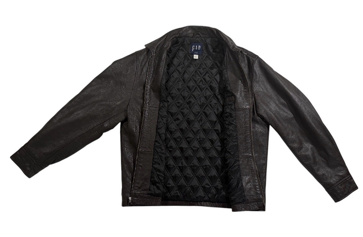 Vintage GAP Leather Jacket Men M Brown Genuine Leather Quilted Liner Y2K Mar2000