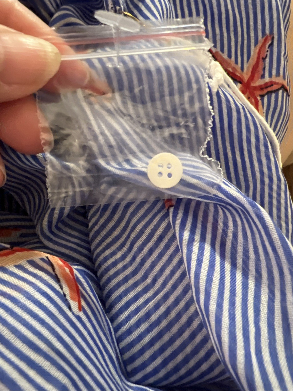 Violet Sky Women’s Button Down Cover Up, Blue Stripe Starfish Print, XL, NWT