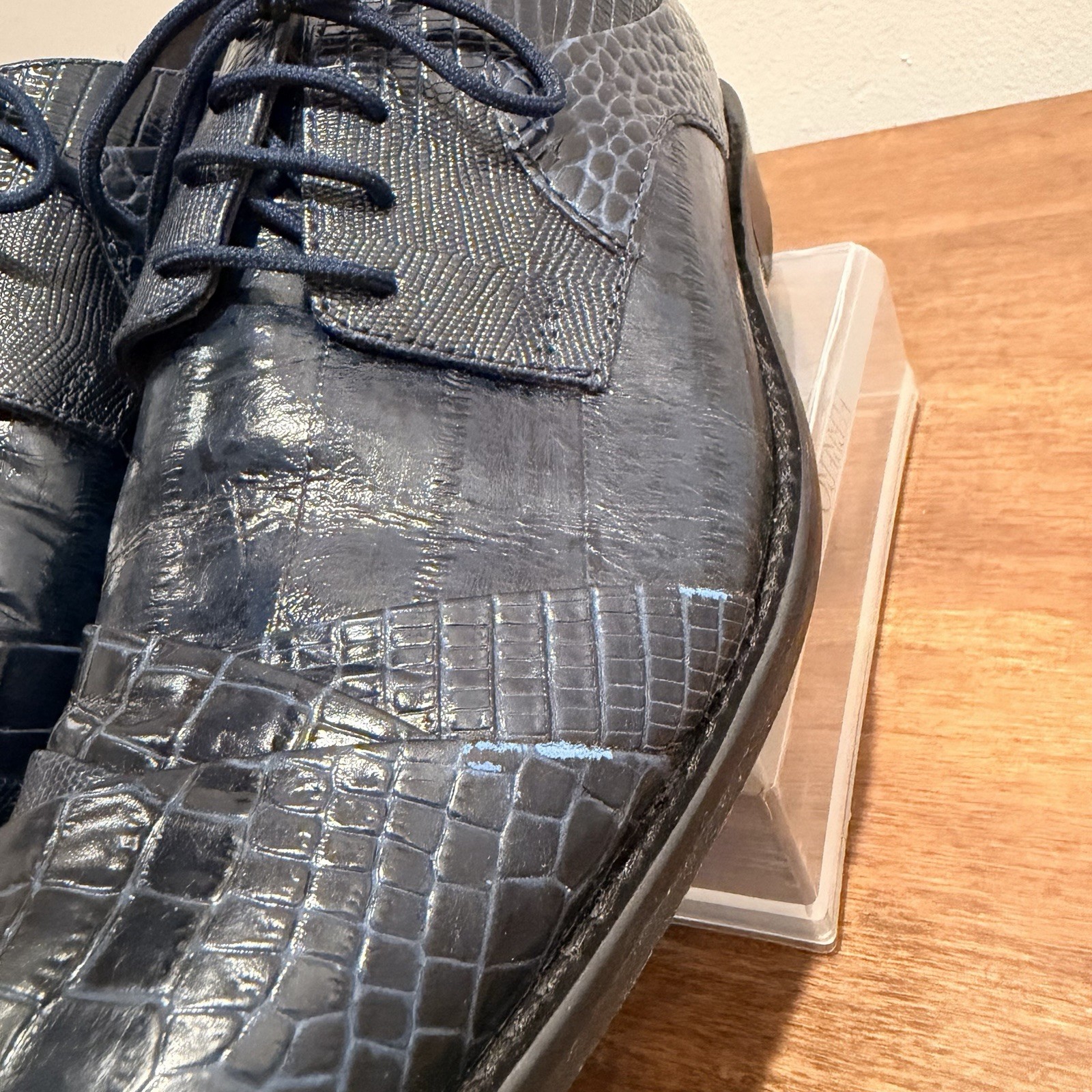 Stacy Adams Men’s SIZE 7.5 Blue Croc-Embossed Leather Derby Dress Shoes 24985