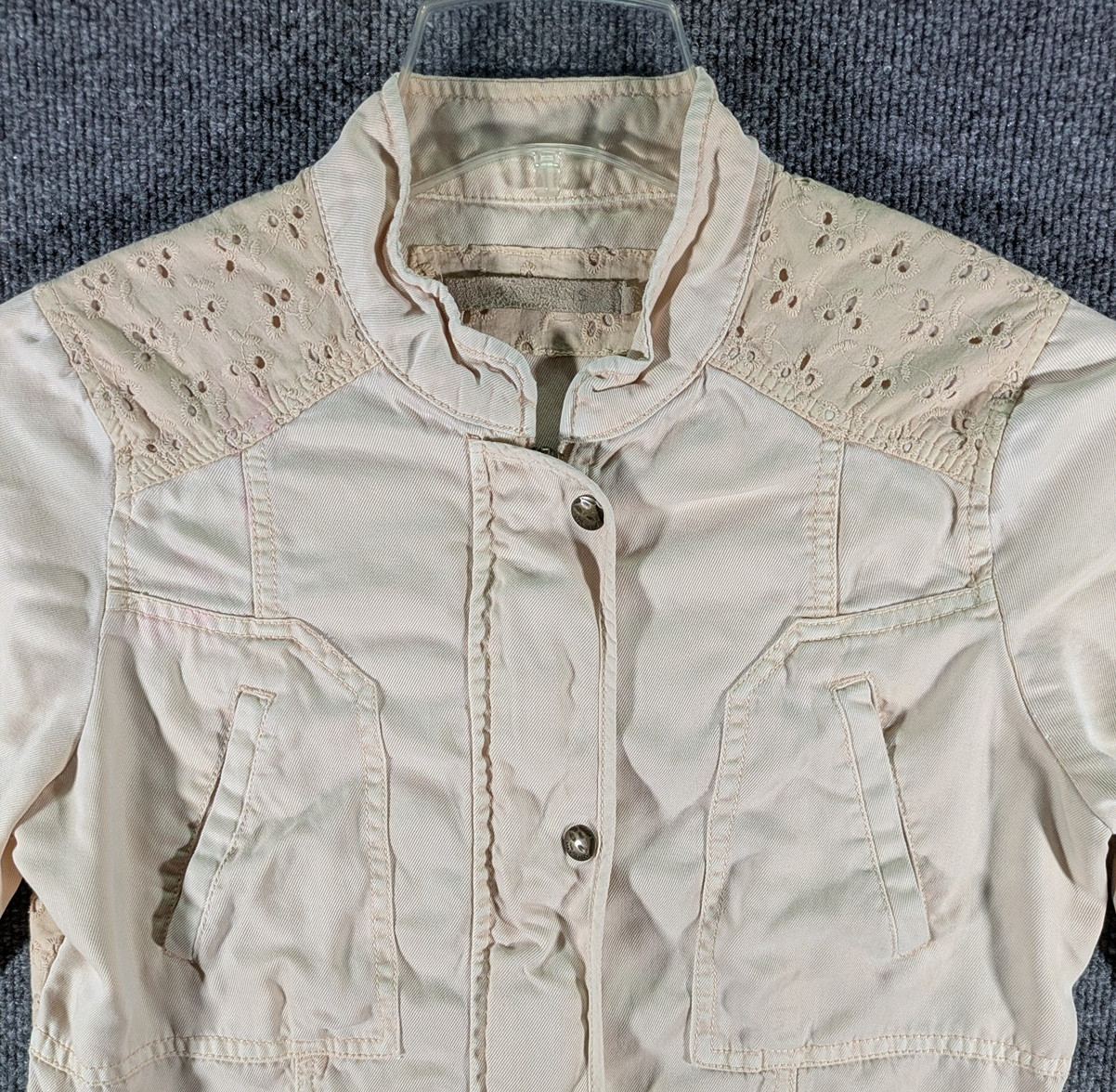 Max Jeans Jacket Women’s Small Khaki Military Utility Drawstring Lightweight
