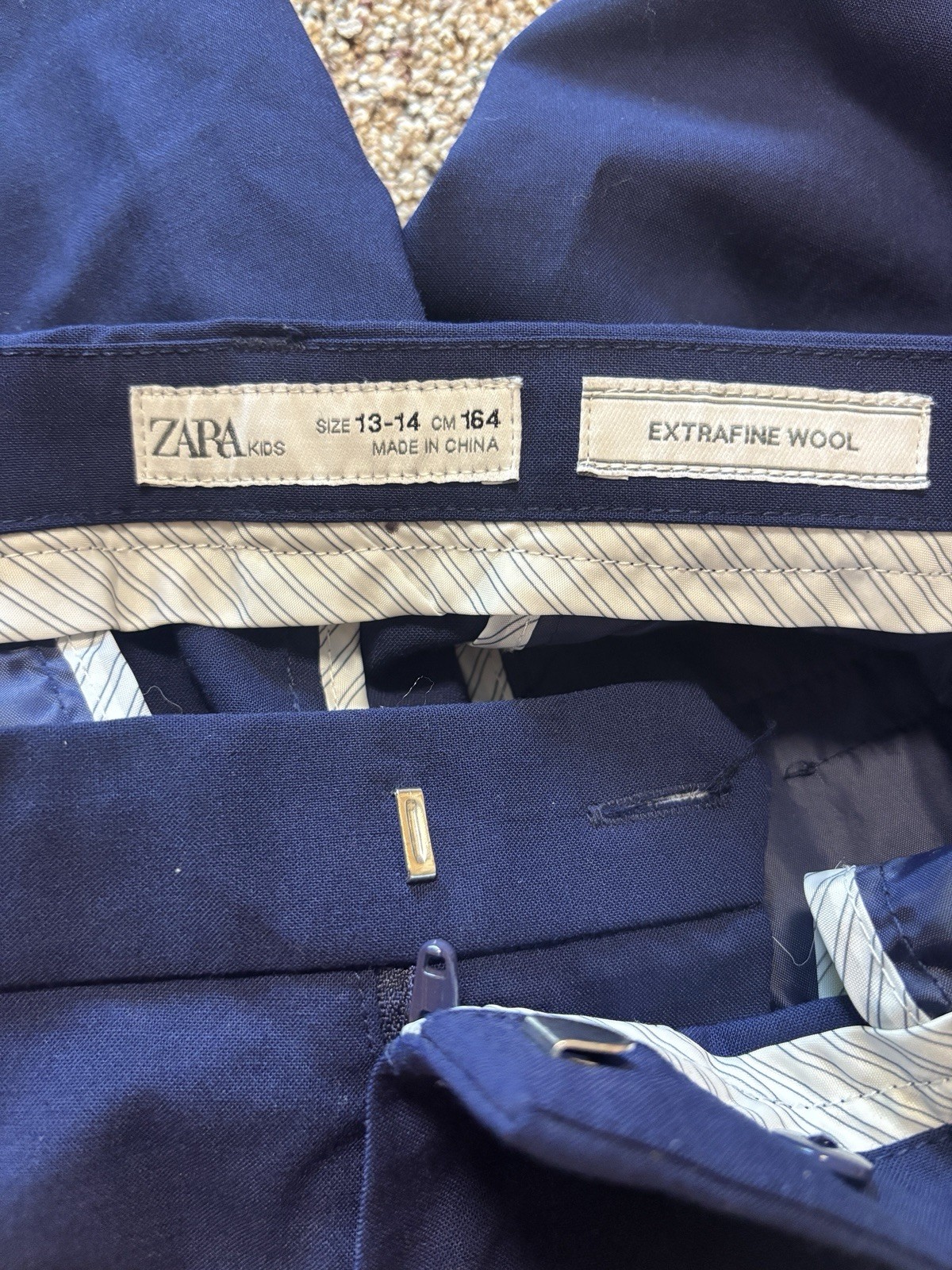 ZARA Kids Boys Navy Tailored Fit Dress Pants 13-14 cm 163 Extra Fine Wool