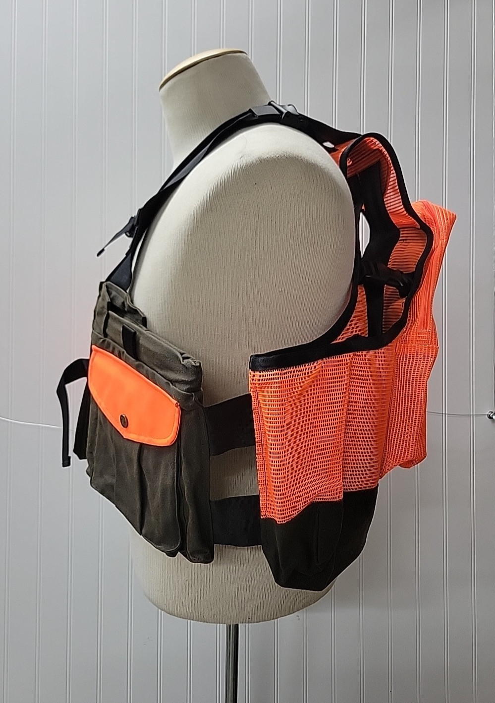 Upland Hunting Waxed Cotton Nylon Strap Vest Olive/Blaze XL-XXL (NWI/No Tag)