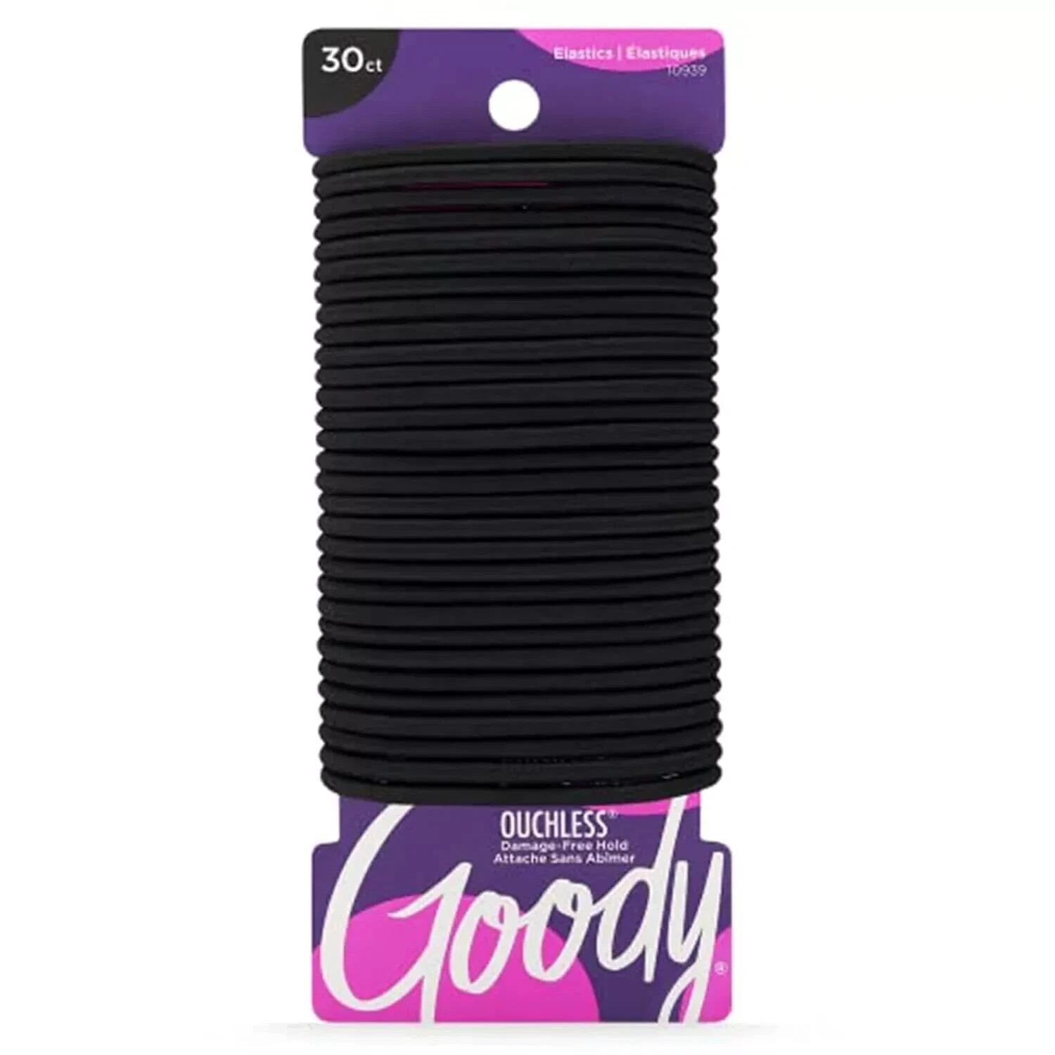 Goody Ouchless Elastic Hair Ties – 30 Ct, Black, 4MM Rubber Bands for Hair, Pain